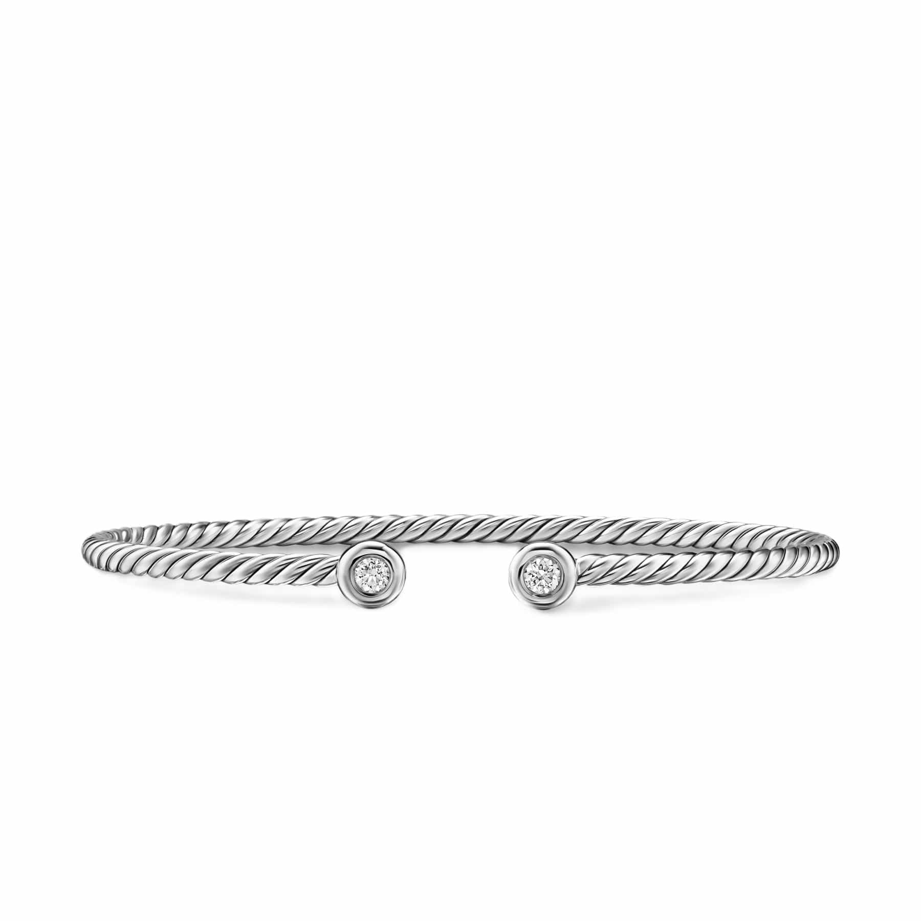 Micro Cable Flex® Round Bracelet Sterling Silver with Diamonds, 2.6mm