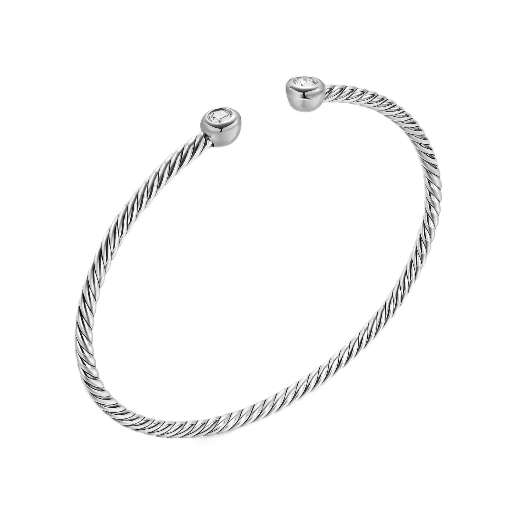Micro Cable Flex® Round Bracelet Sterling Silver with Diamonds, 2.6mm - Image 2