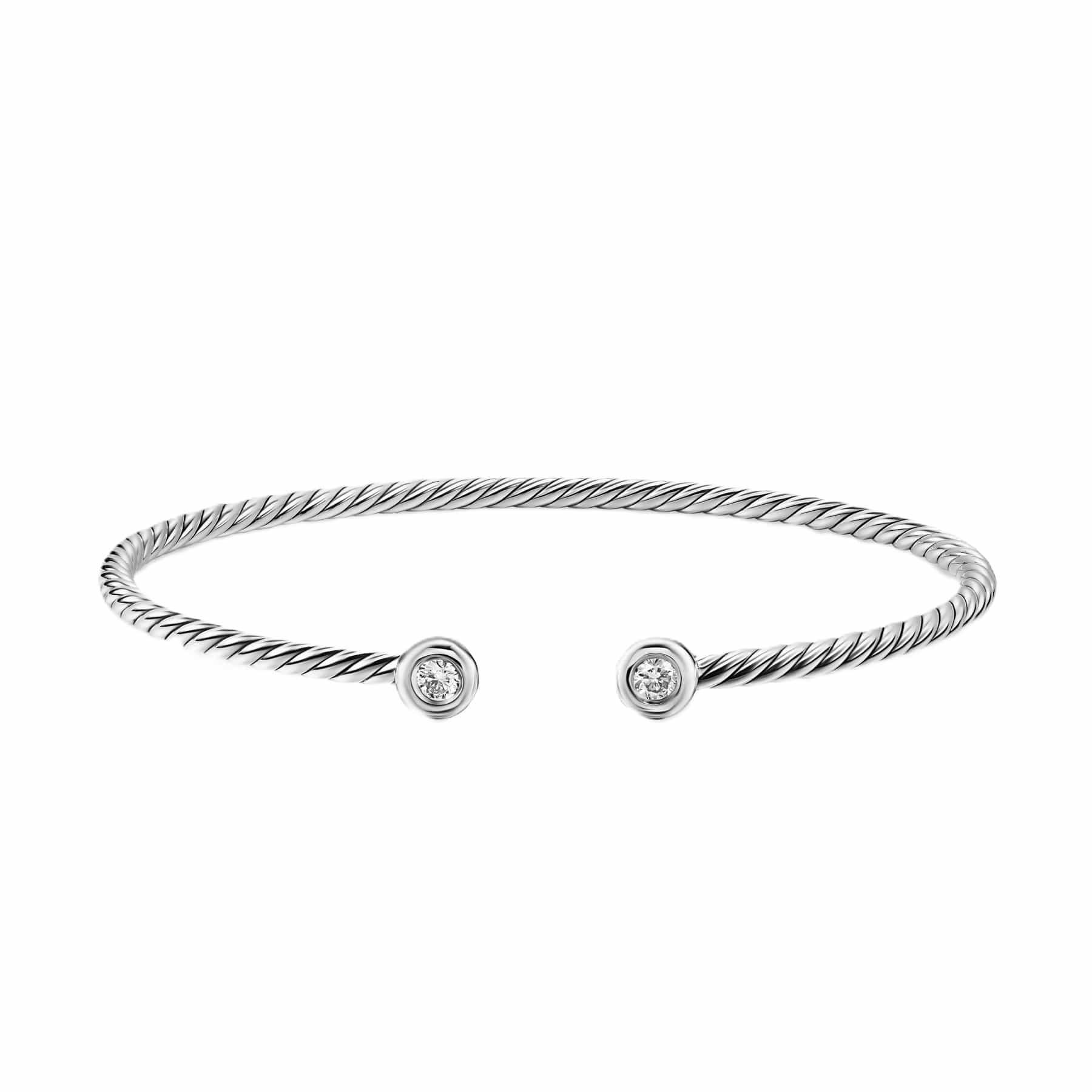 Micro Cable Flex® Round Bracelet Sterling Silver with Diamonds, 2.6mm - Image 3