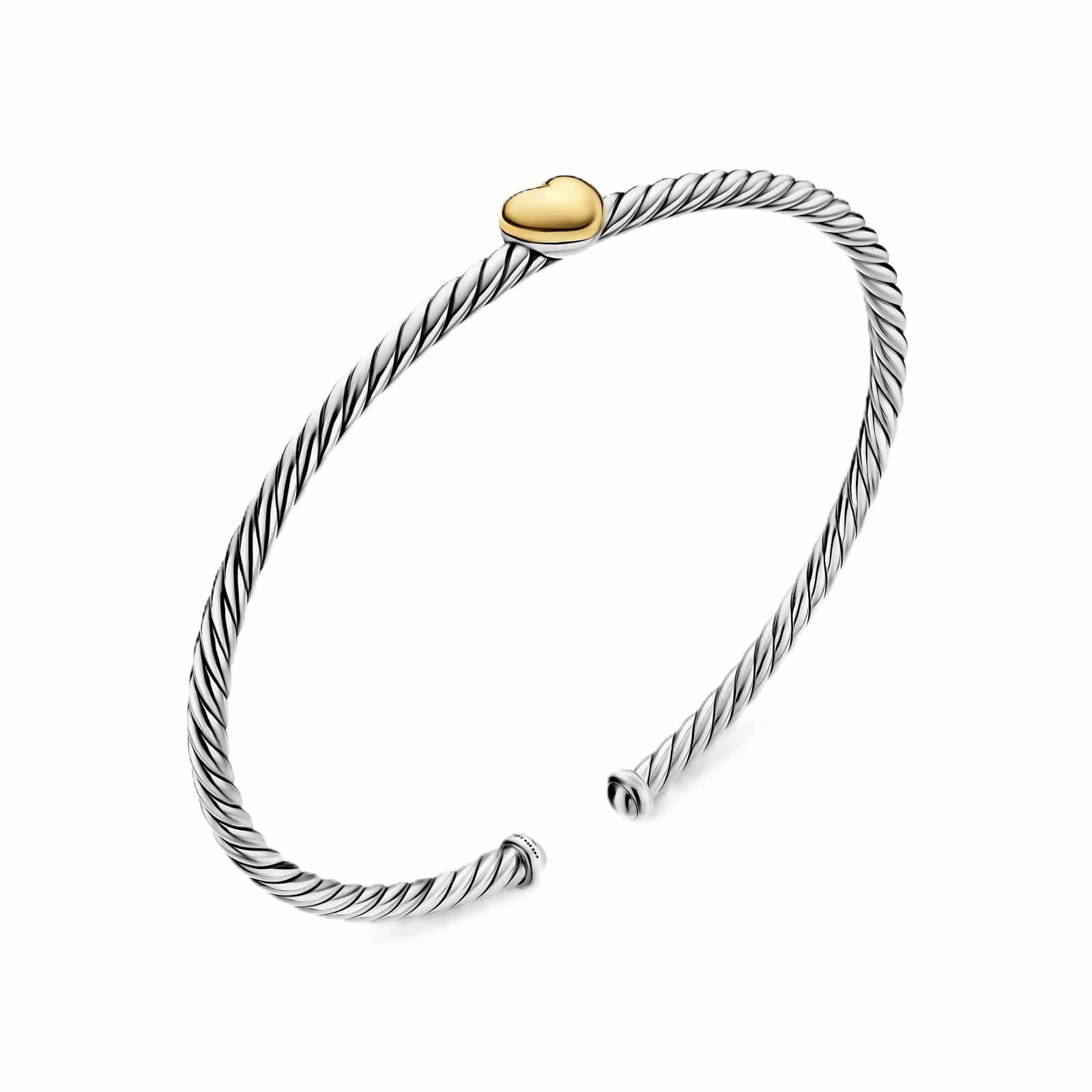 Micro Cable Flex® Heart Station Bracelet Sterling Silver with 14K Yellow Gold, 2.6mm - Image 3
