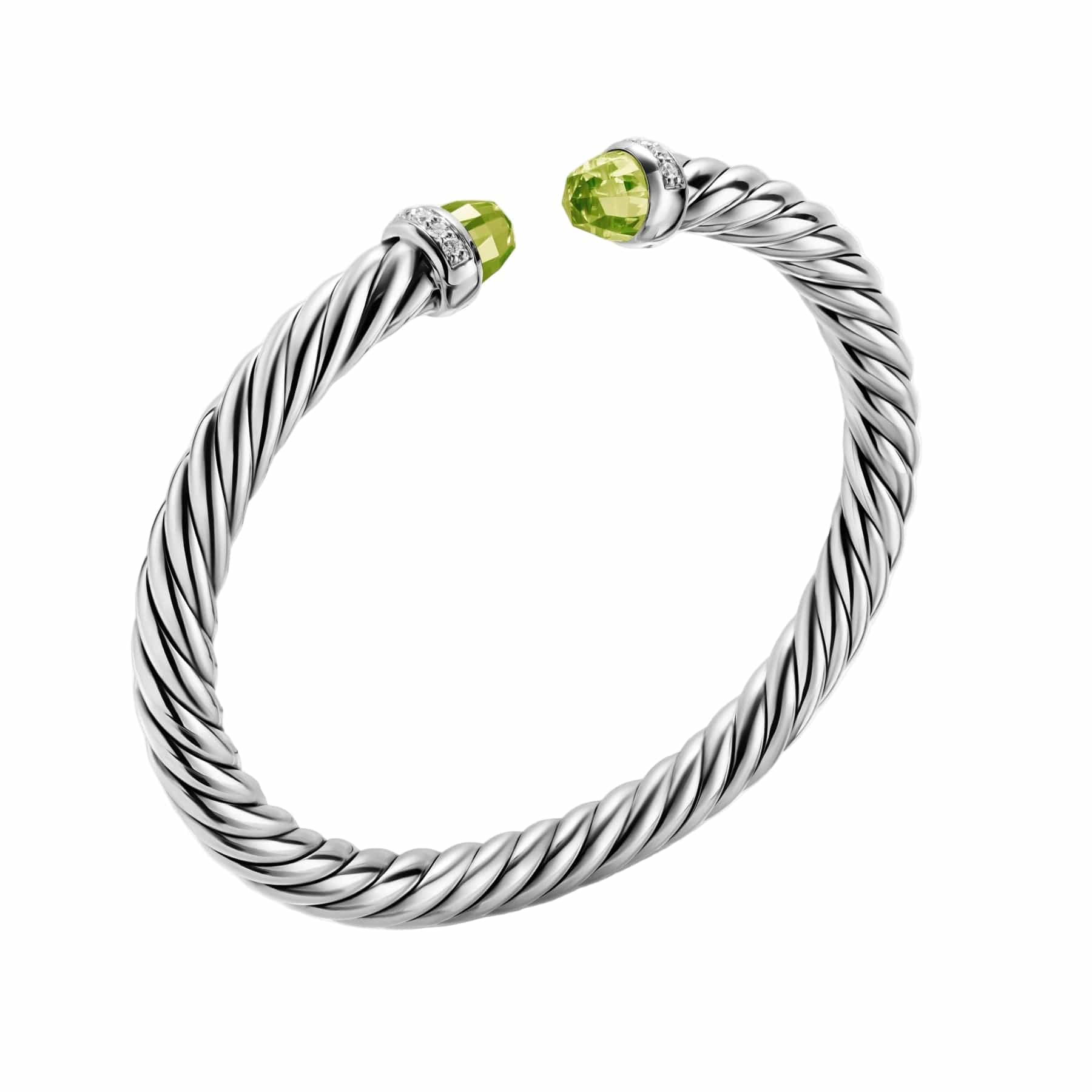 Cable Flex® Bracelet Sterling Silver with Peridot and Diamonds, 6mm - Image 2