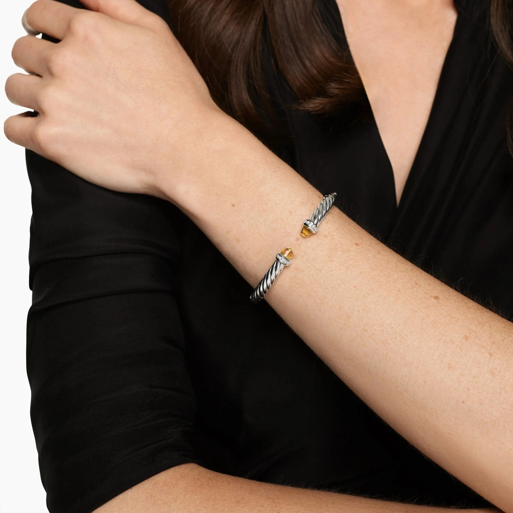Cable Flex® Bracelet Sterling Silver with Citrine and Diamonds, 6mm - Image 3