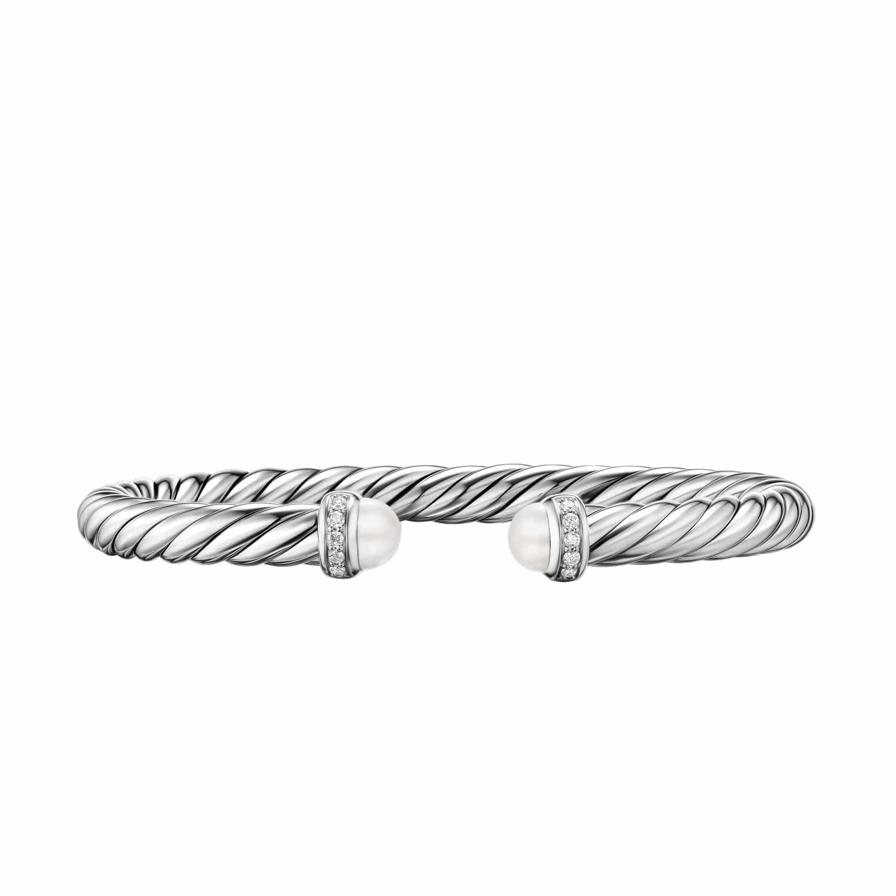 Cable Flex® Bracelet Sterling Silver with Pearls and Diamonds, 6mm