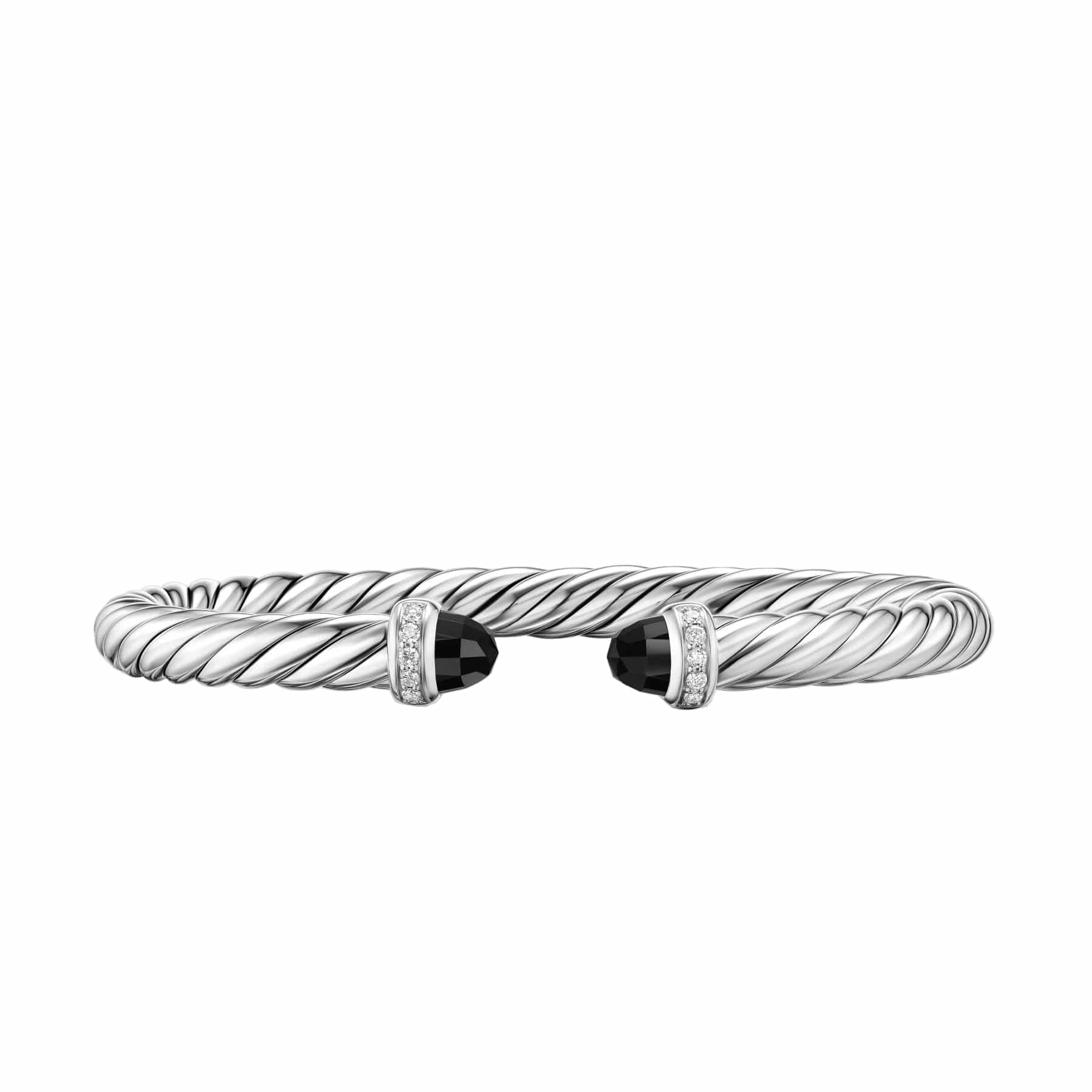 Cable Flex® Bracelet Sterling Silver with Black Onyx and Diamonds, 6mm