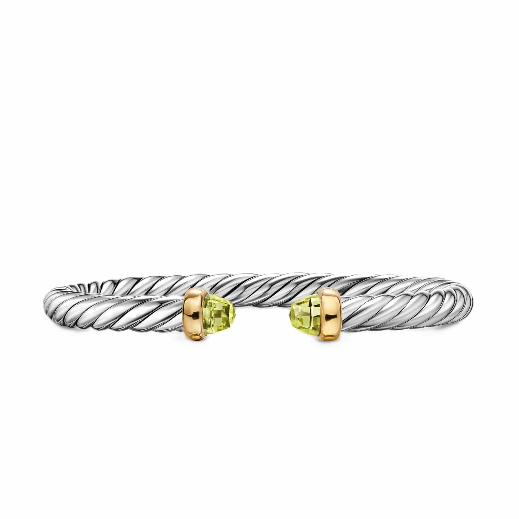 Cable Flex® Bracelet Sterling Silver with 14K Yellow Gold and Peridot, 6mm