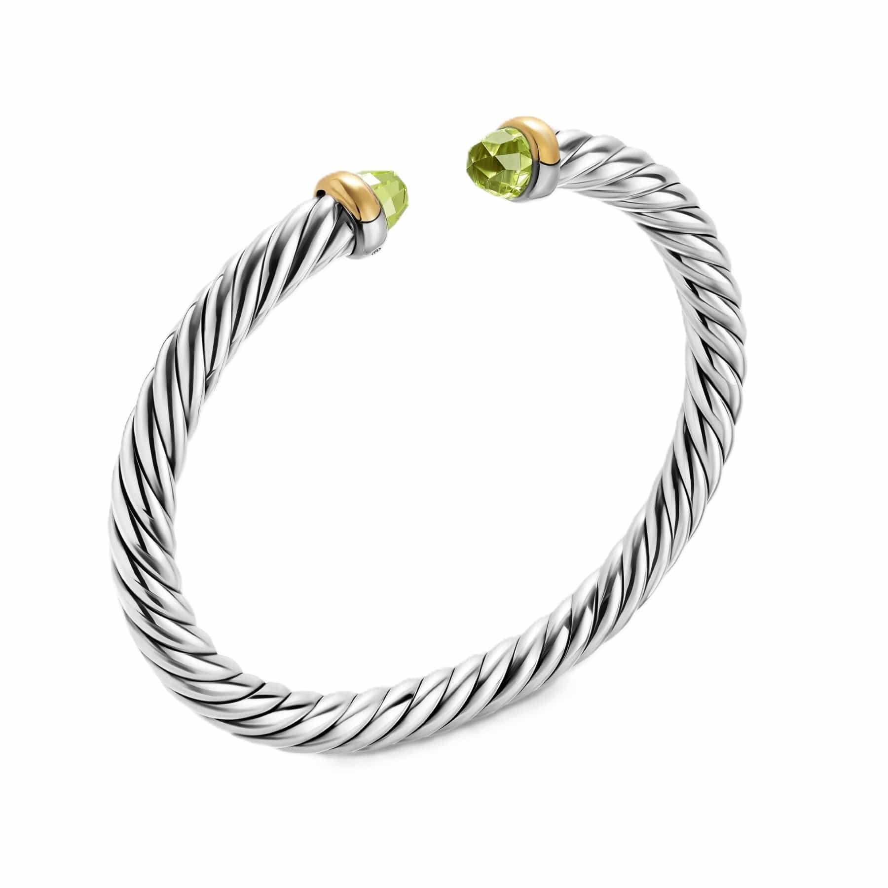 Cable Flex® Bracelet Sterling Silver with 14K Yellow Gold and Peridot, 6mm - Image 2