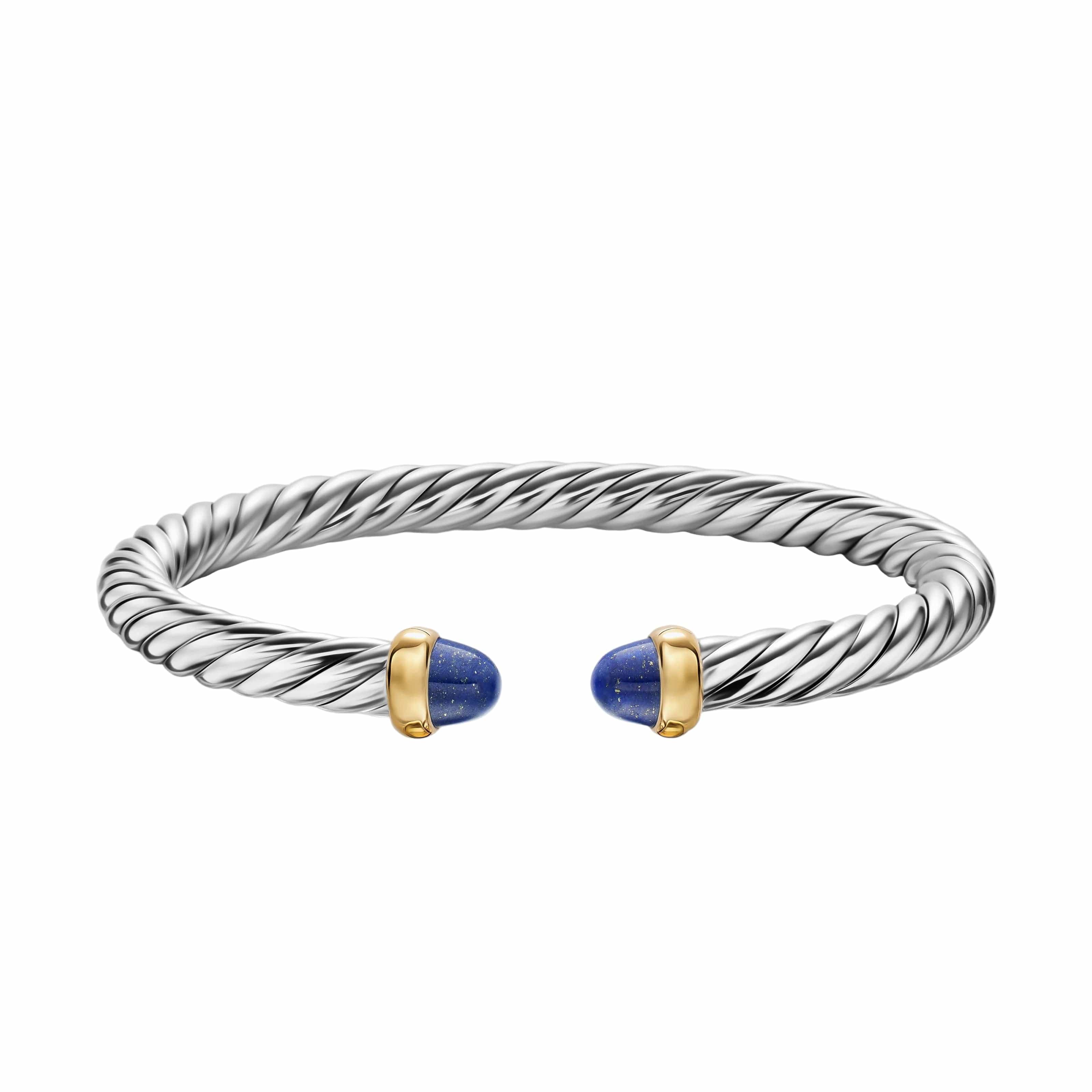 Cable Flex® Bracelet Sterling Silver with 14K Yellow Gold and Lapis, 6mm - Image 4