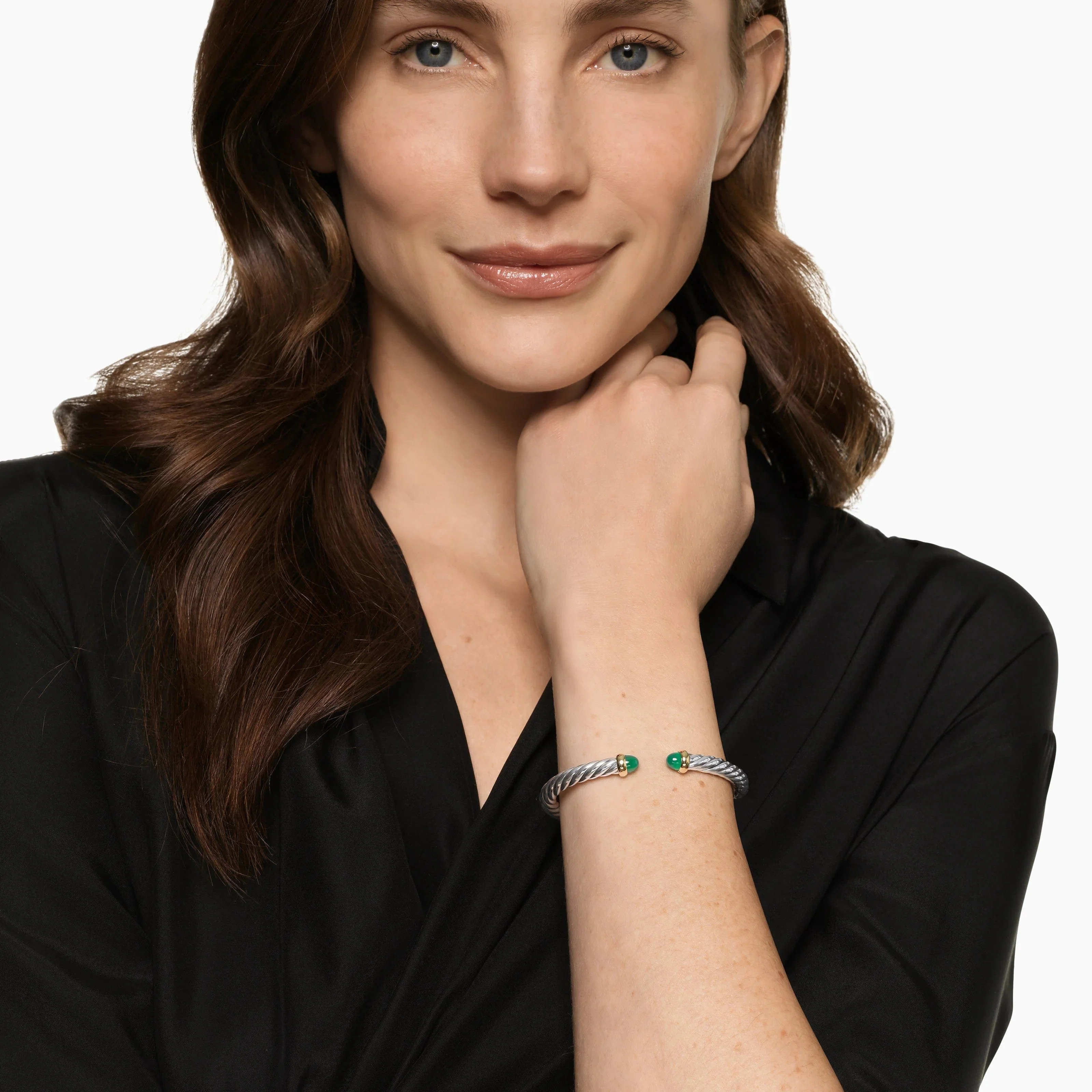 Cable Flex® Bracelet Sterling Silver with 14K Yellow Gold and Green Onyx, 6mm - Image 3