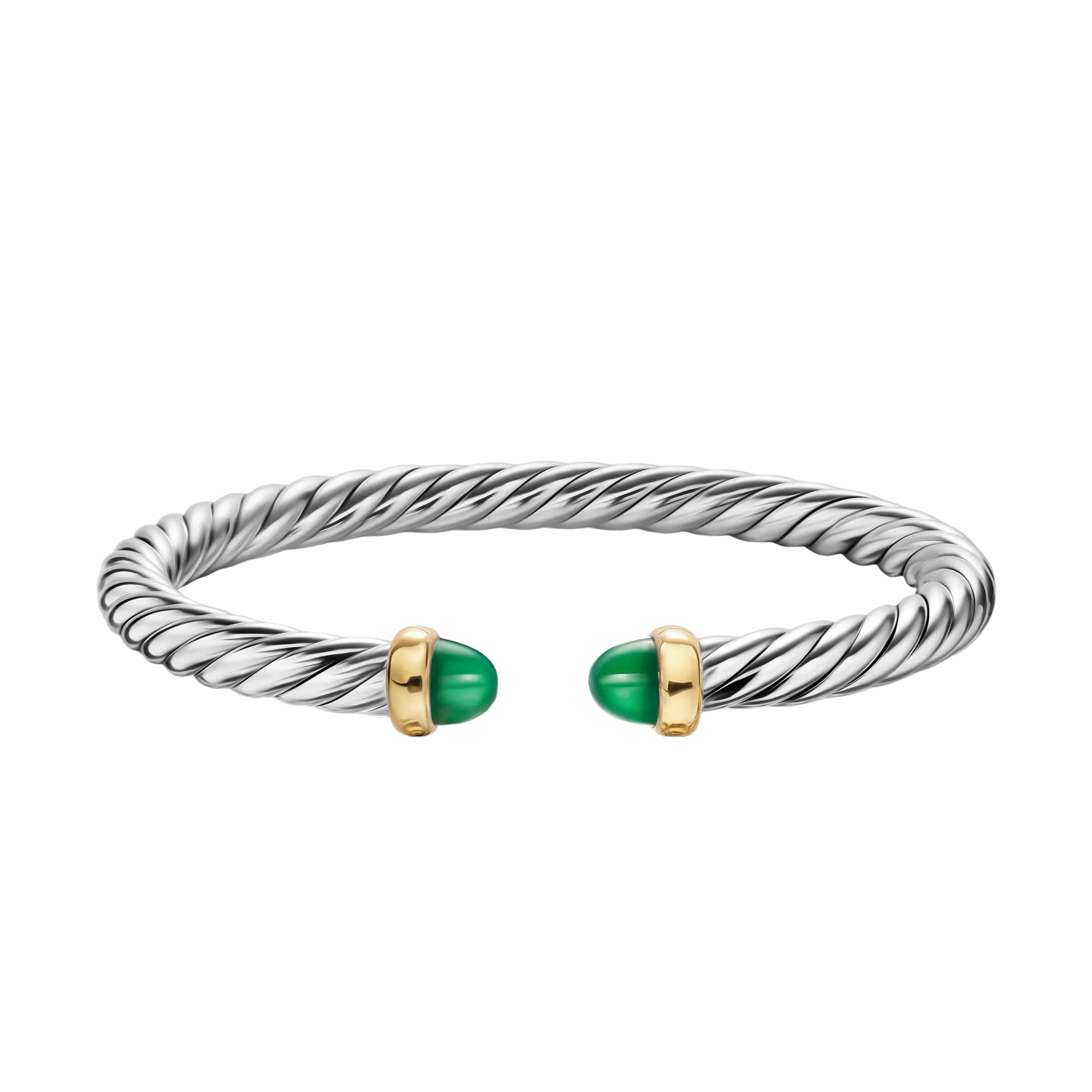 Cable Flex® Bracelet Sterling Silver with 14K Yellow Gold and Green Onyx, 6mm - Image 4