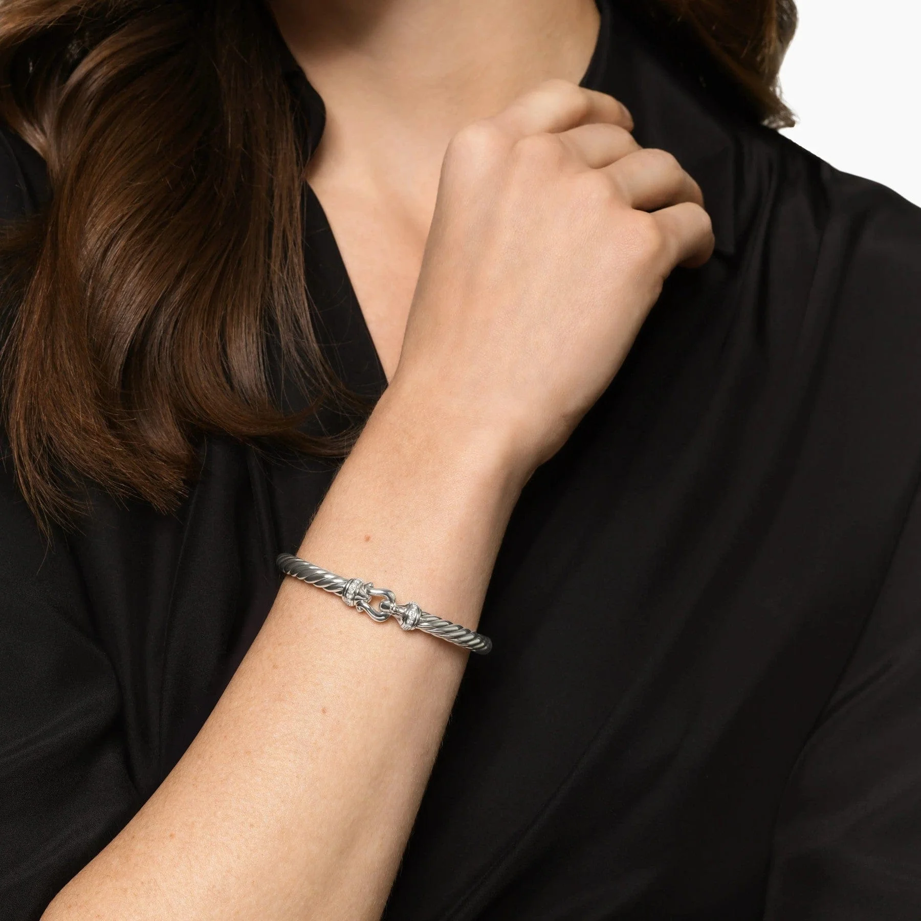 Cable Flex® Buckle Bracelet Sterling Silver with Diamonds, 6mm - Image 3