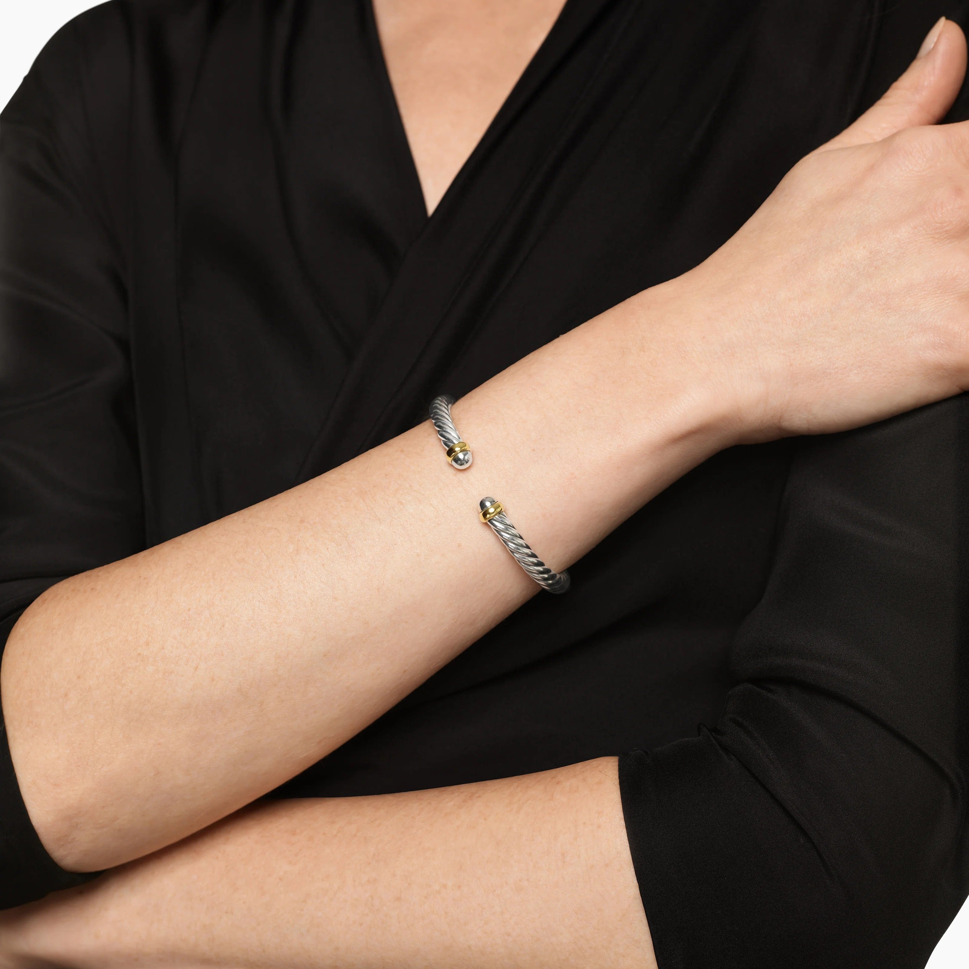 Cable Flex® Bracelet Sterling Silver with 14K Yellow Gold, 6mm - Image 3