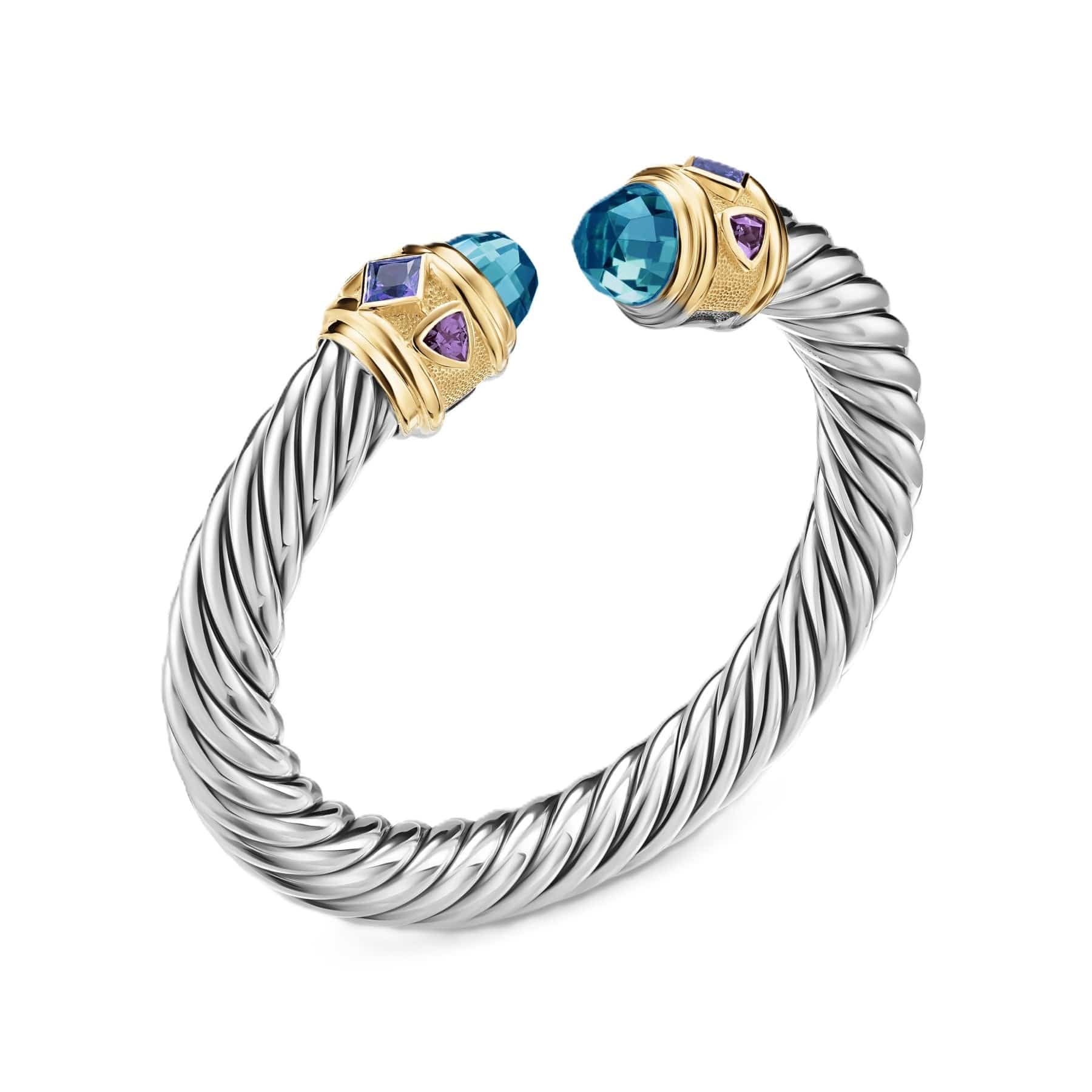 Renaissance® Cable Flex® Bracelet Sterling Silver with 14K Yellow Gold, Hampton Blue Topaz, Iolite and Amethyst, 9mm - Image 2
