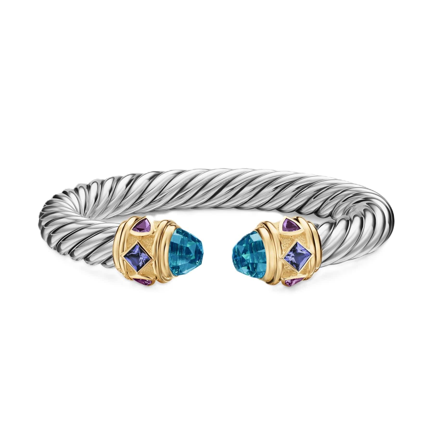 Renaissance® Cable Flex® Bracelet Sterling Silver with 14K Yellow Gold, Hampton Blue Topaz, Iolite and Amethyst, 9mm - Image 3