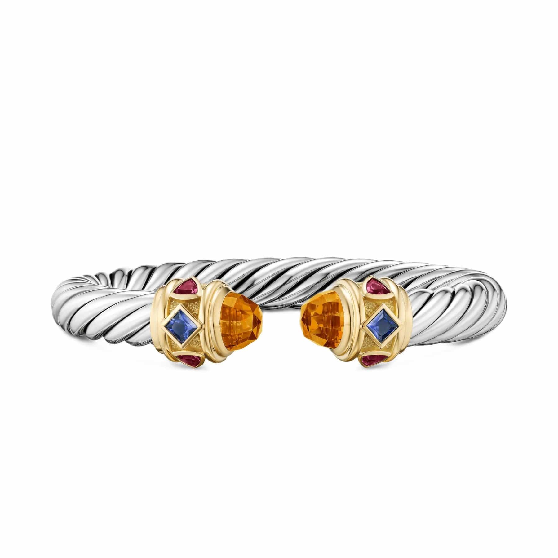 Renaissance® Cable Flex® Bracelet Sterling Silver with 14K Yellow Gold, Madeira Citrine, Tanzanite and Rhodolite Garnet, 9mm