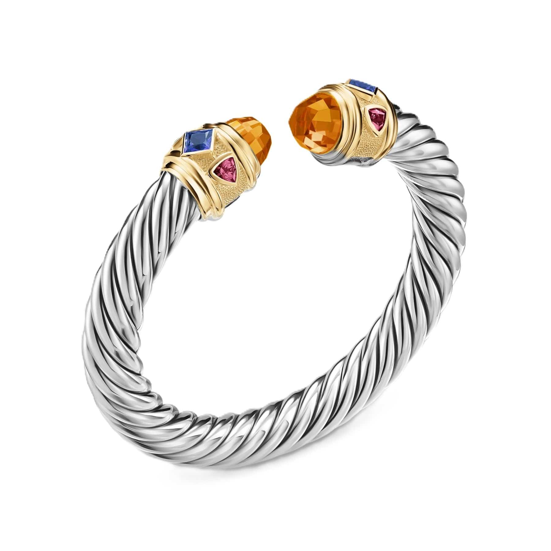 Renaissance® Cable Flex® Bracelet Sterling Silver with 14K Yellow Gold, Madeira Citrine, Tanzanite and Rhodolite Garnet, 9mm - Image 2