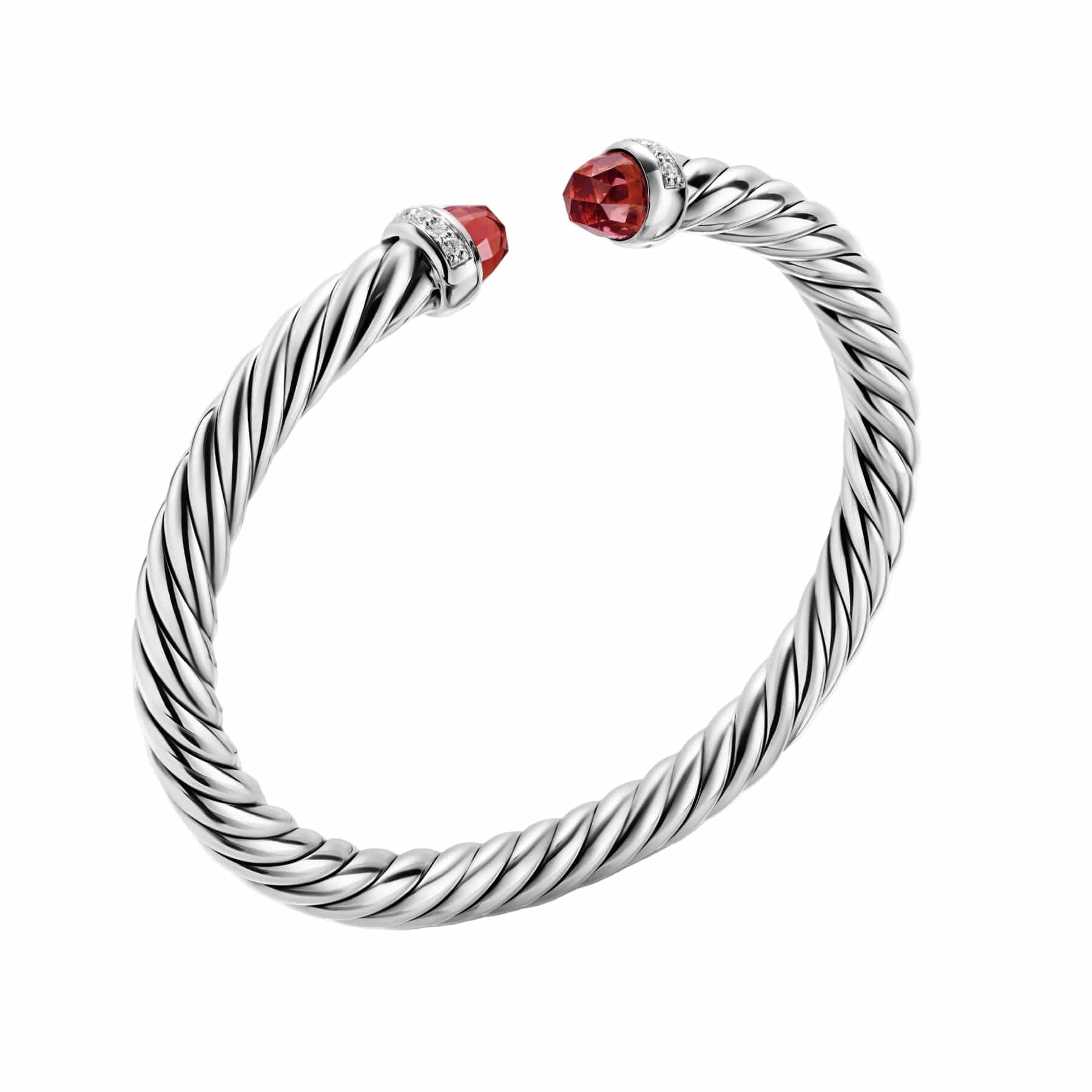 Cable Flex® Bracelet Sterling Silver with Rhodolite Garnet and Diamonds, 6mm - Image 2