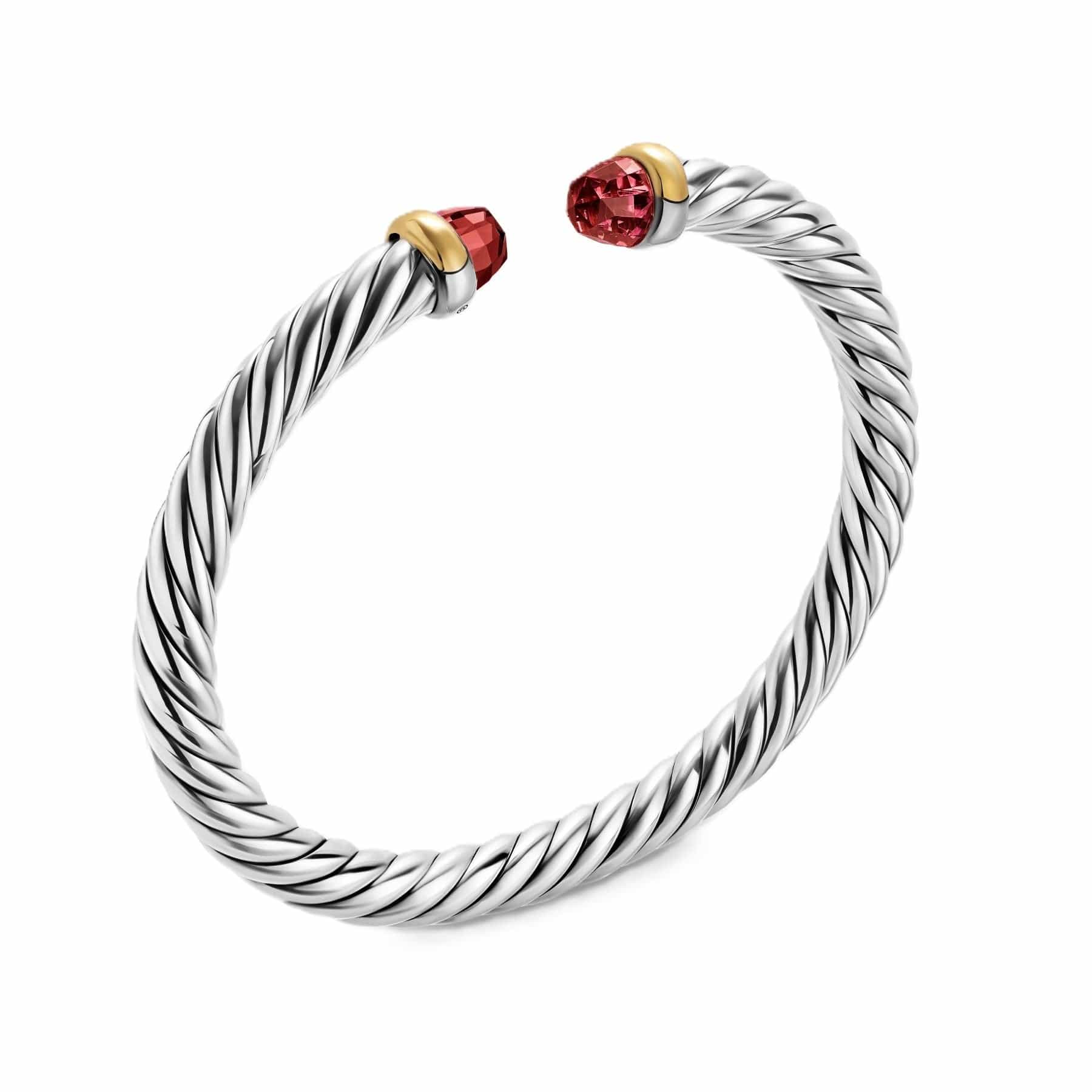 Cable Flex® Bracelet Sterling Silver with 14K Yellow Gold and Rhodolite Garnet, 6mm - Image 3