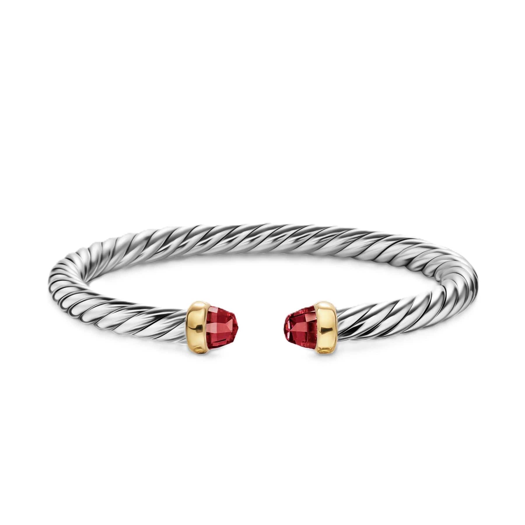 Cable Flex® Bracelet Sterling Silver with 14K Yellow Gold and Rhodolite Garnet, 6mm - Image 4