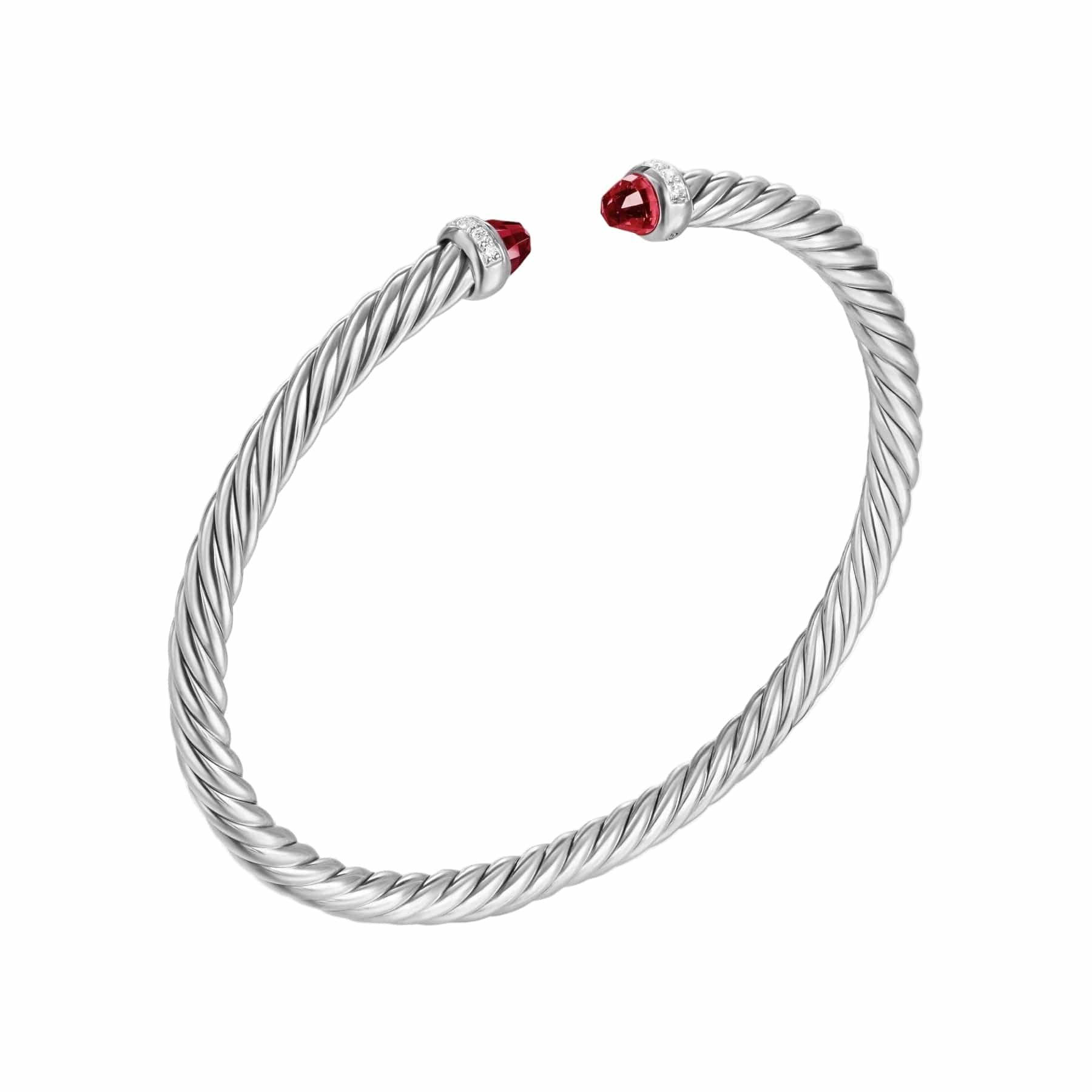 Cable Flex® Bracelet Sterling Silver with Rhodolite Garnet and Diamonds, 4mm - Image 2