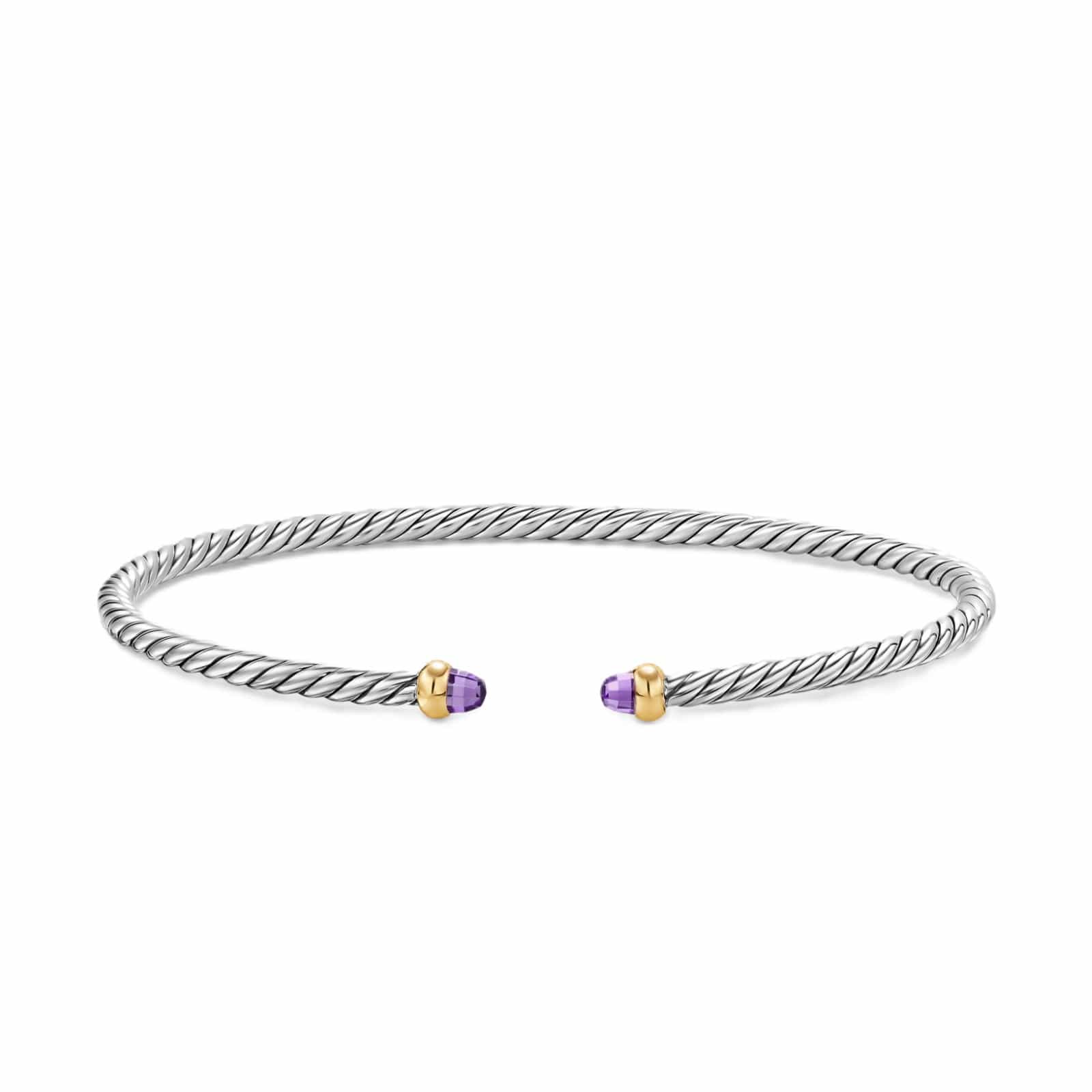 Micro Cable Flex® Bracelet Sterling Silver with 14K Yellow Gold and Amethyst, 2.6mm
