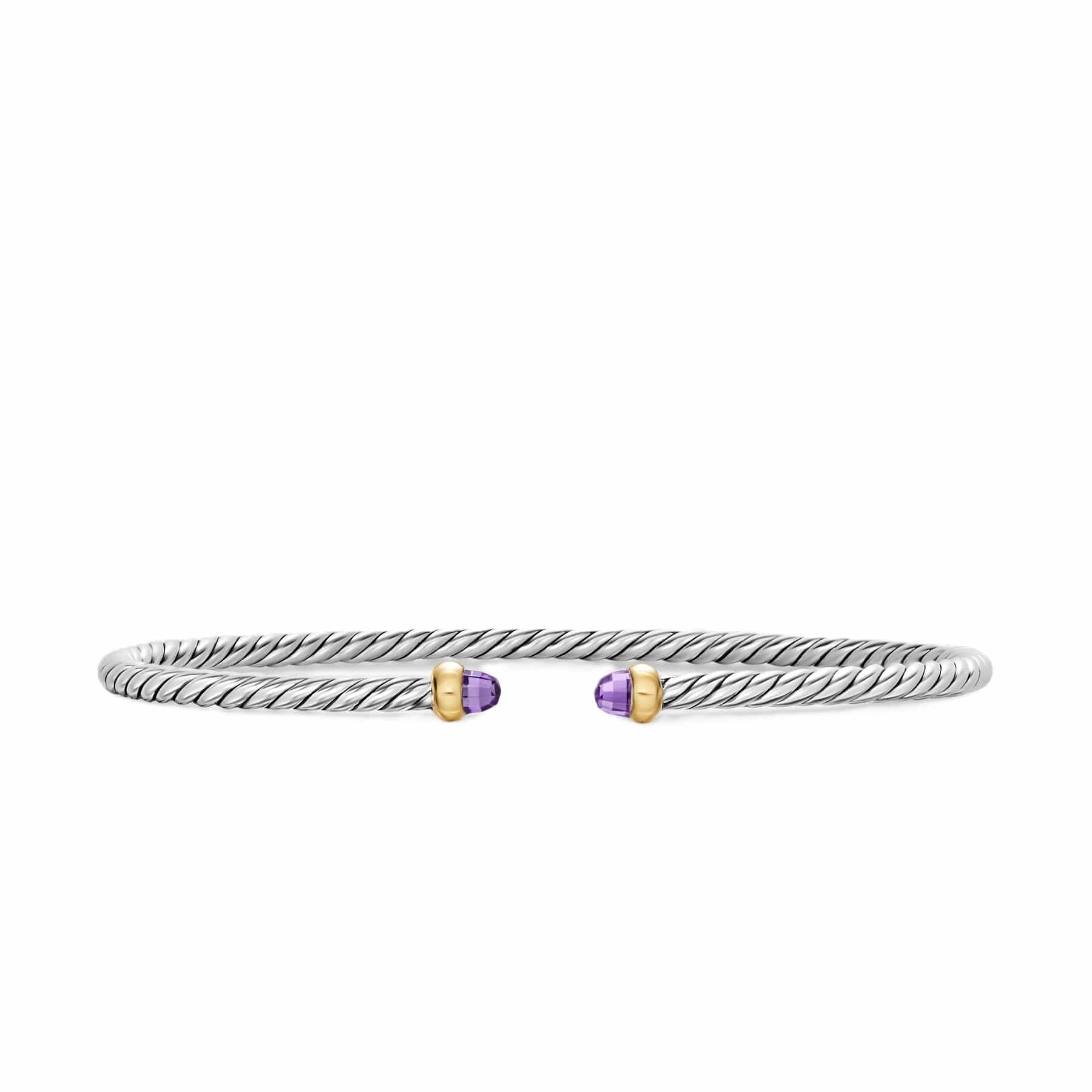 Micro Cable Flex® Bracelet Sterling Silver with 14K Yellow Gold and Amethyst, 2.6mm