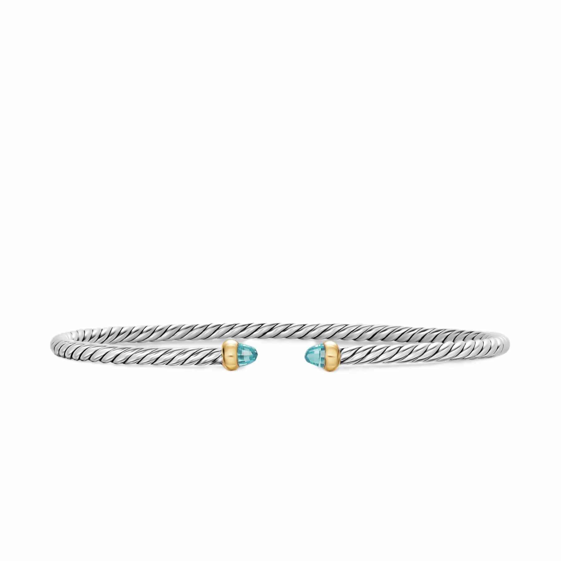 Micro Cable Flex® Bracelet Sterling Silver with 14K Yellow Gold and Aquamarine, 2.6mm