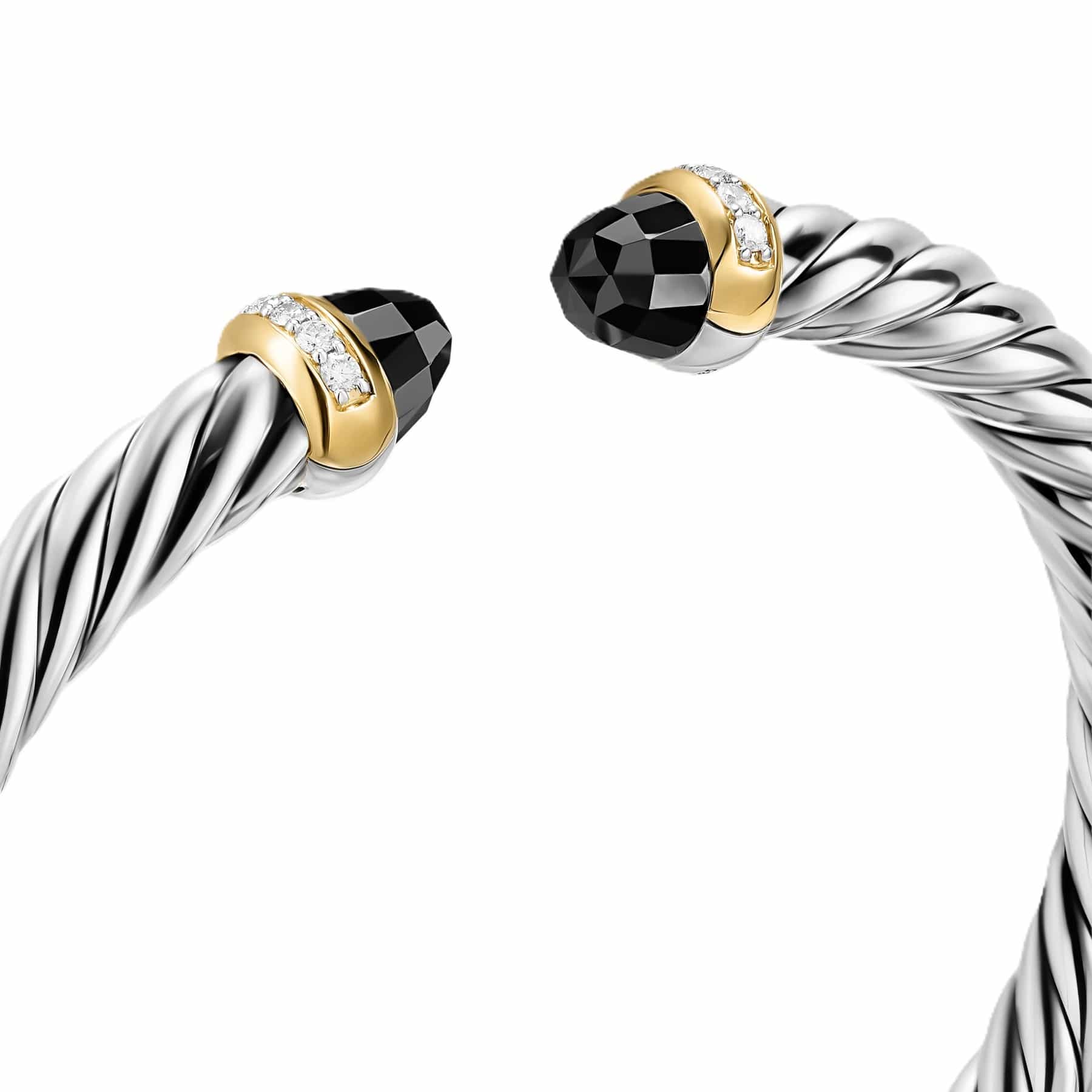 Cable Flex® Bracelet Sterling Silver with 14K Yellow Gold, Black Onyx and Diamonds, 6mm - Image 4