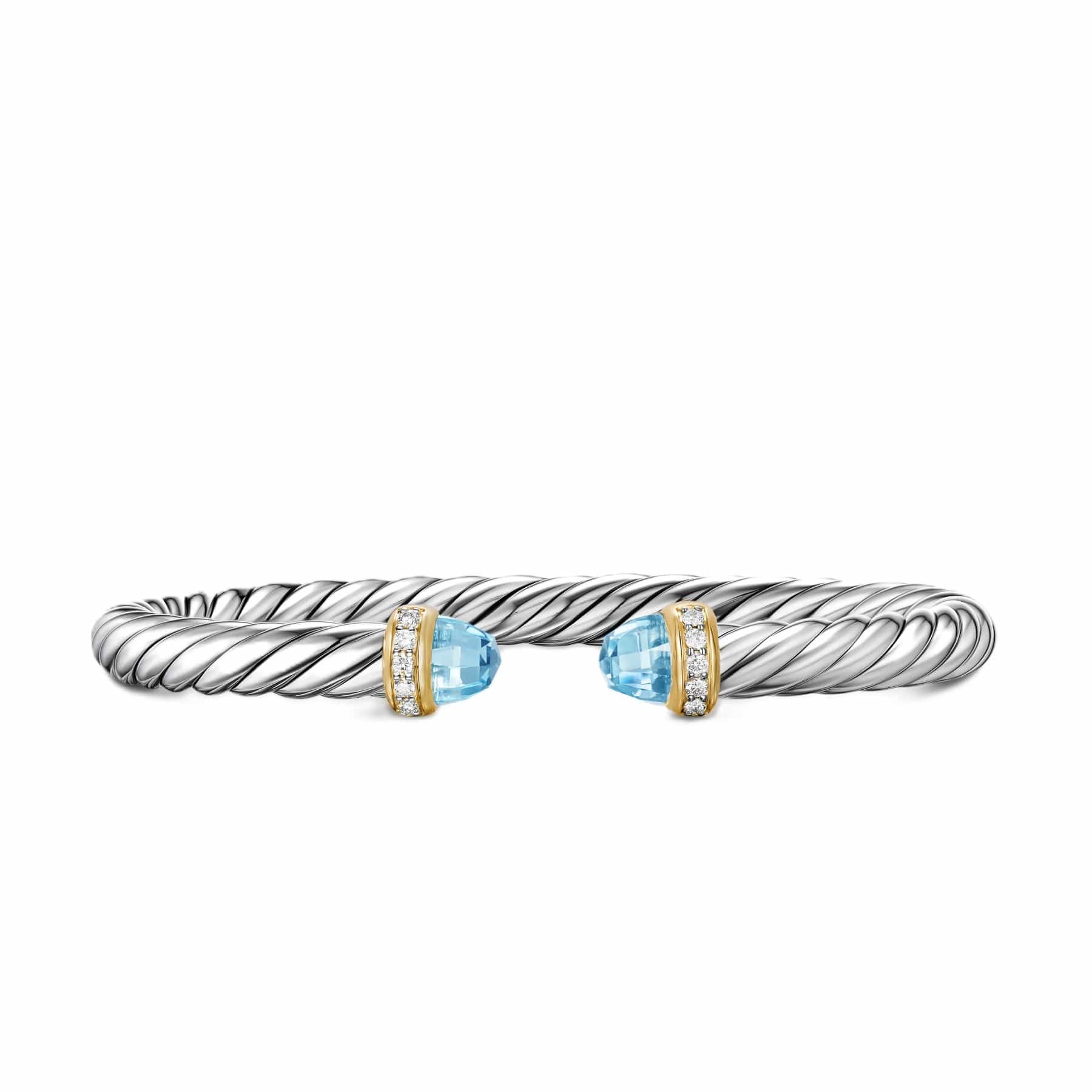Cable Flex® Bracelet Sterling Silver with 14K Yellow Gold, Sky Blue Topaz and Diamonds, 6mm