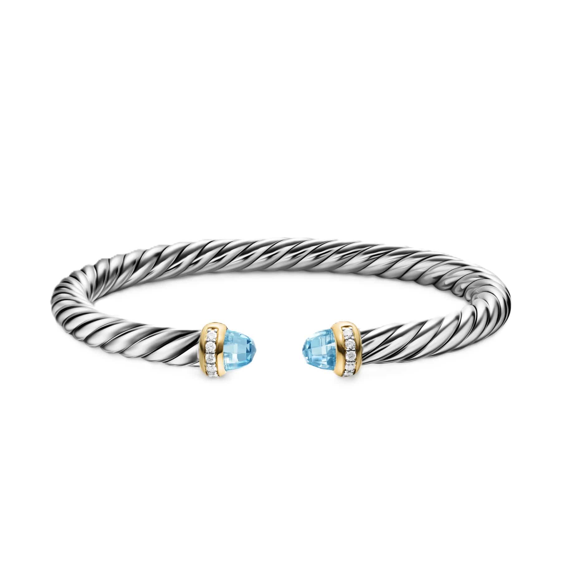 Cable Flex® Bracelet Sterling Silver with 14K Yellow Gold, Sky Blue Topaz and Diamonds, 6mm - Image 3