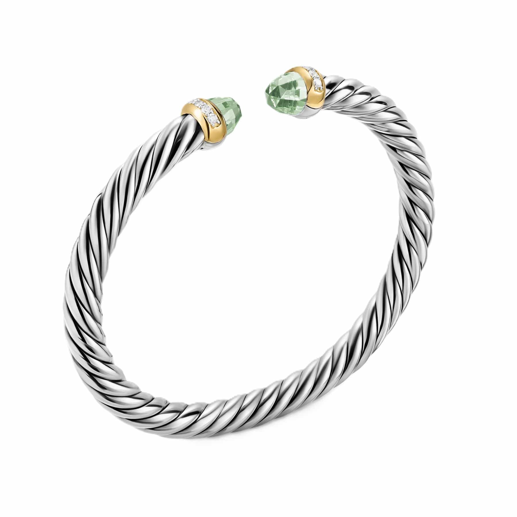Cable Flex® Bracelet Sterling Silver with 14K Yellow Gold, Prasiolite and Diamonds, 6mm - Image 2