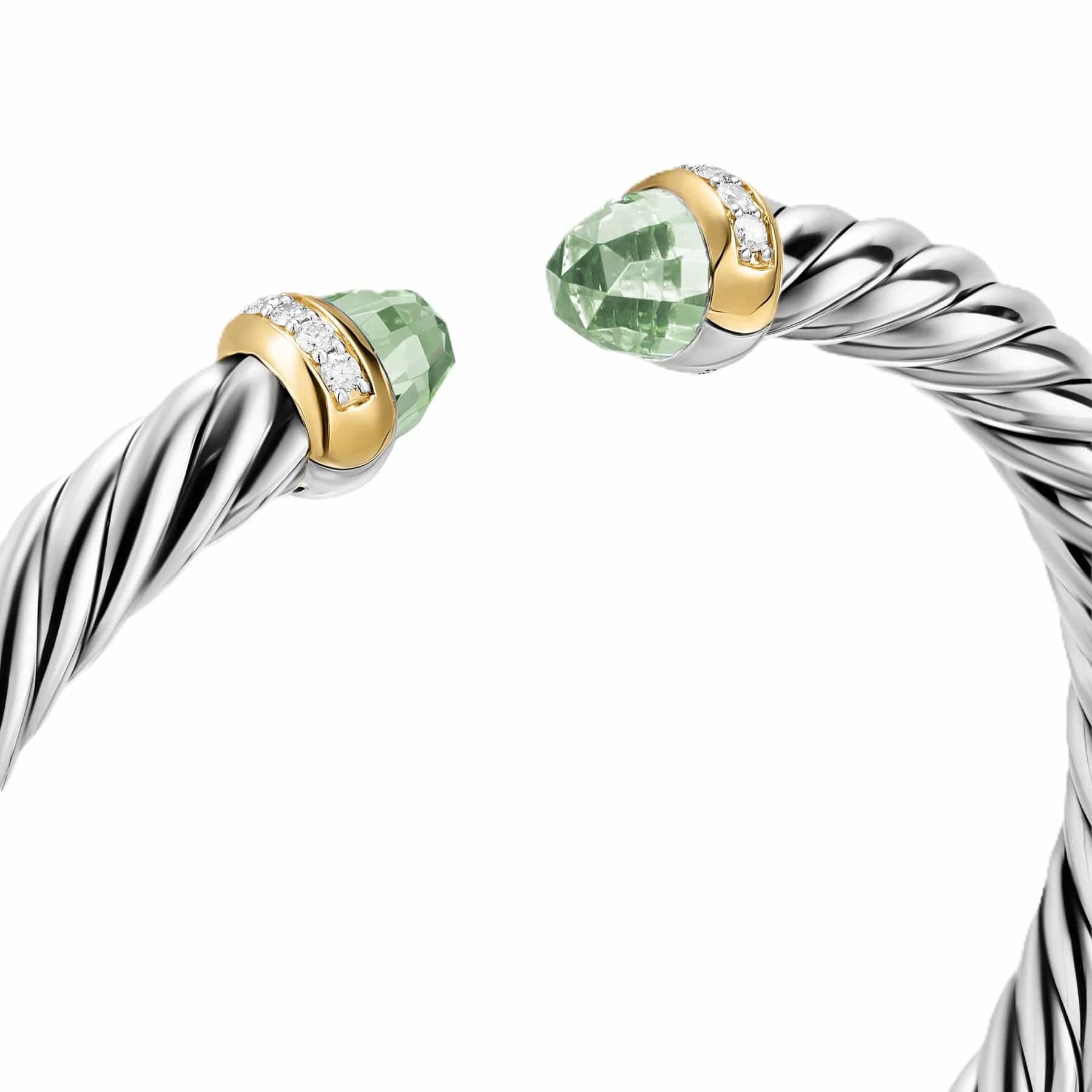 Cable Flex® Bracelet Sterling Silver with 14K Yellow Gold, Prasiolite and Diamonds, 6mm - Image 4