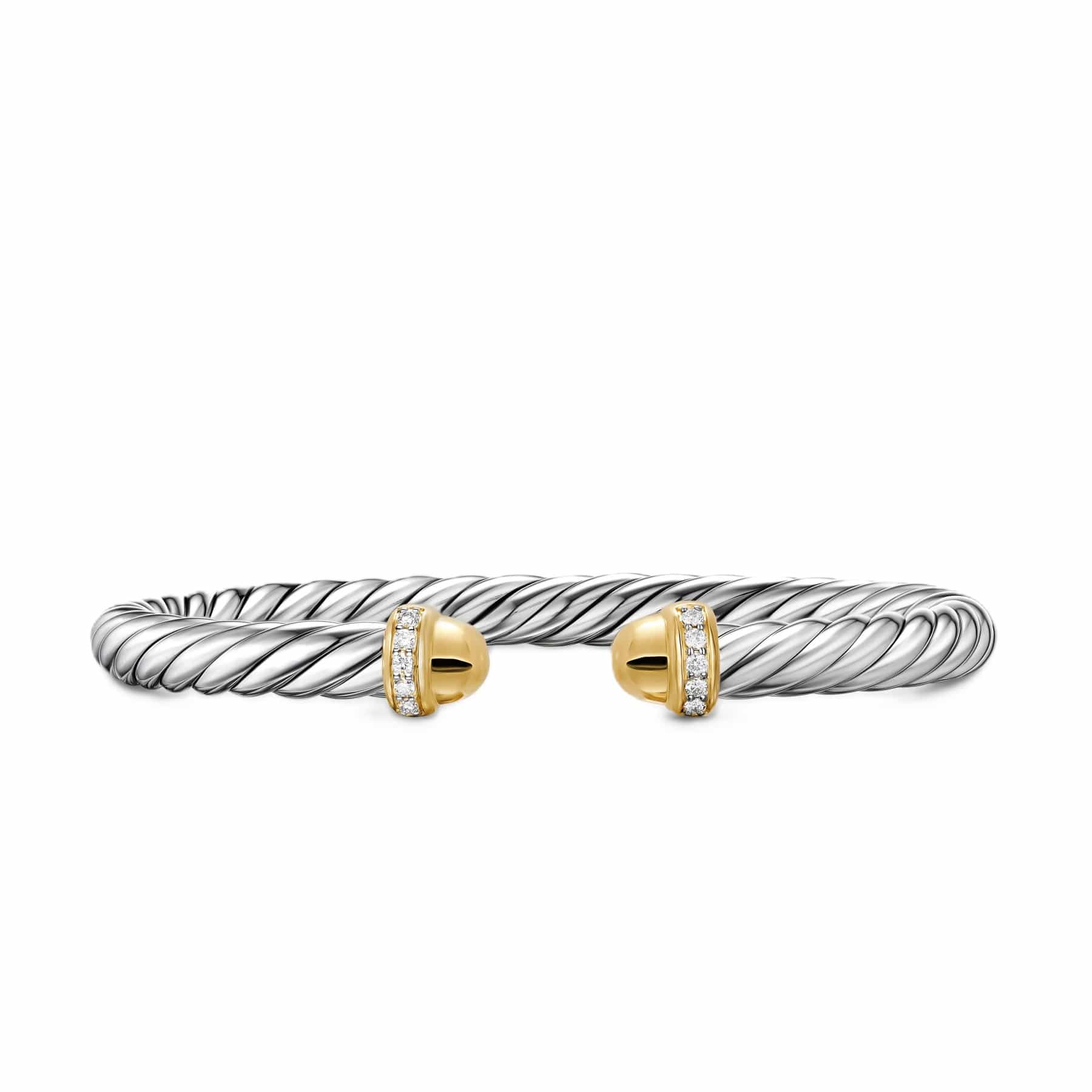 Cable Flex® Bracelet Sterling Silver with 14K Yellow Gold Domes and Diamonds, 6mm