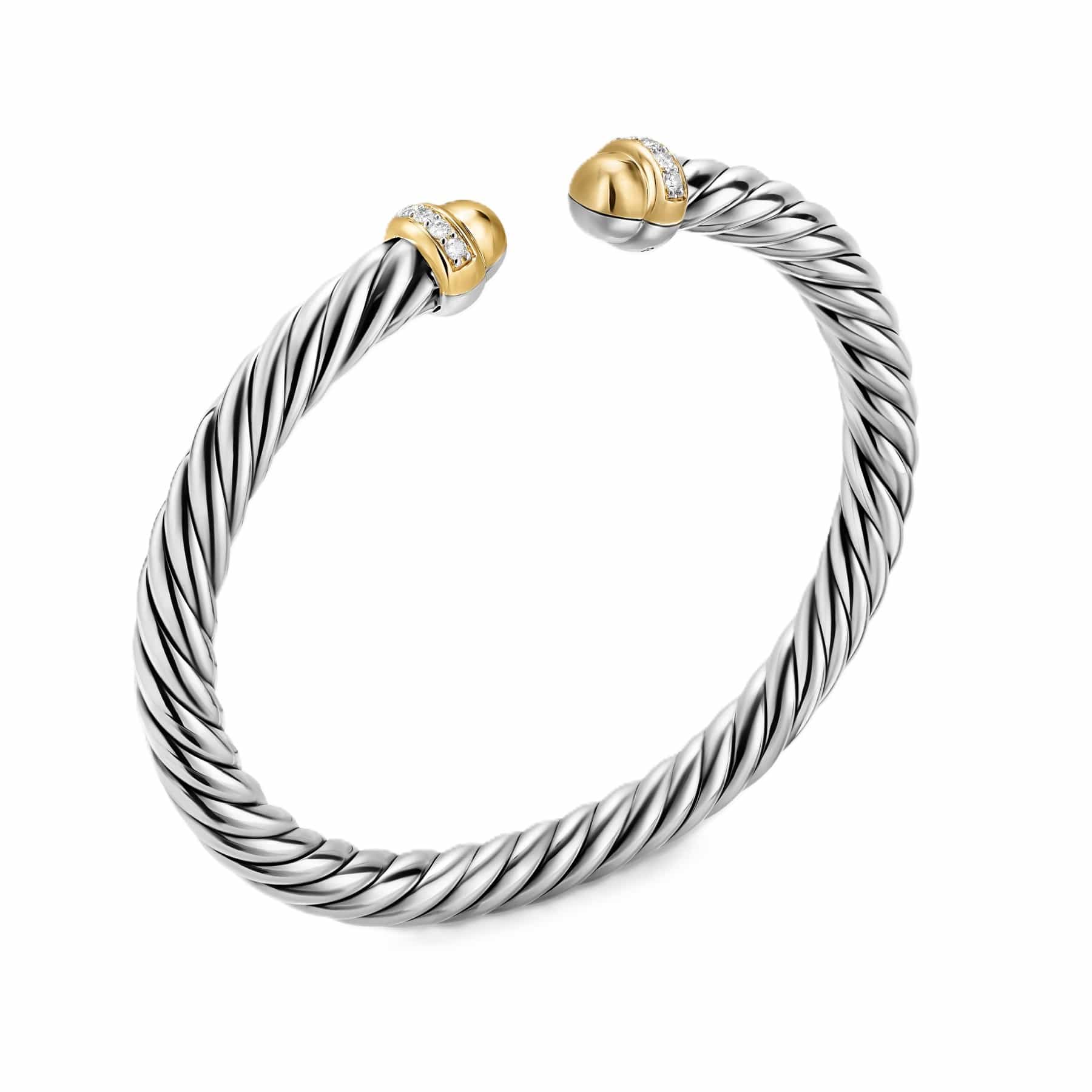 Cable Flex® Bracelet Sterling Silver with 14K Yellow Gold Domes and Diamonds, 6mm - Image 2