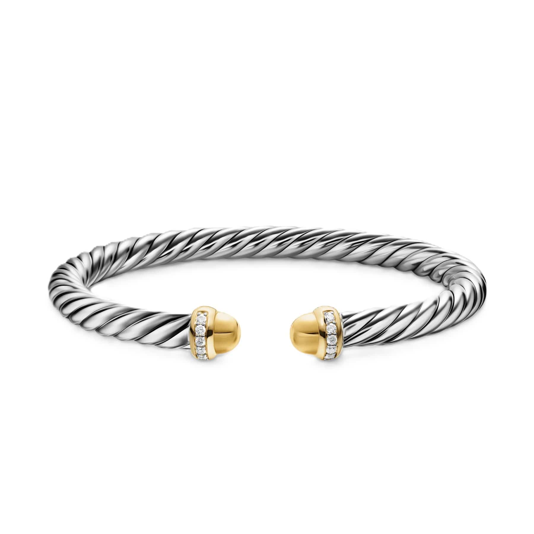Cable Flex® Bracelet Sterling Silver with 14K Yellow Gold Domes and Diamonds, 6mm - Image 3