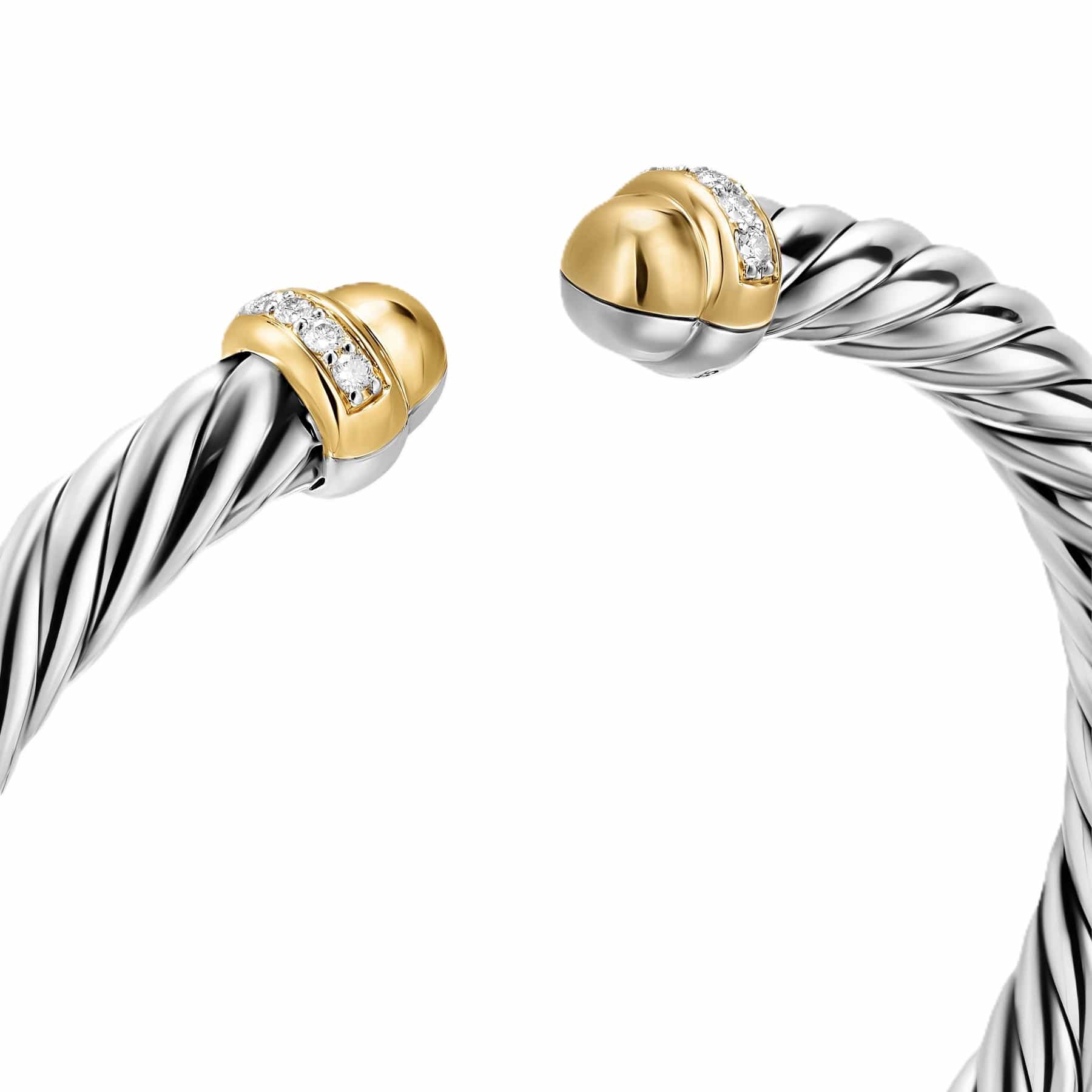 Cable Flex® Bracelet Sterling Silver with 14K Yellow Gold Domes and Diamonds, 6mm - Image 4
