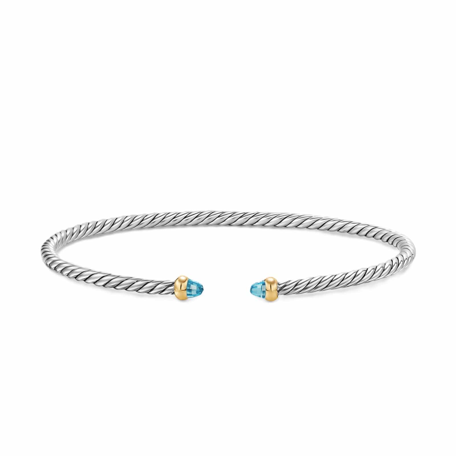 Micro Cable Flex® Bracelet Sterling Silver with 14K Yellow Gold and Blue Topaz, 2.6mm
