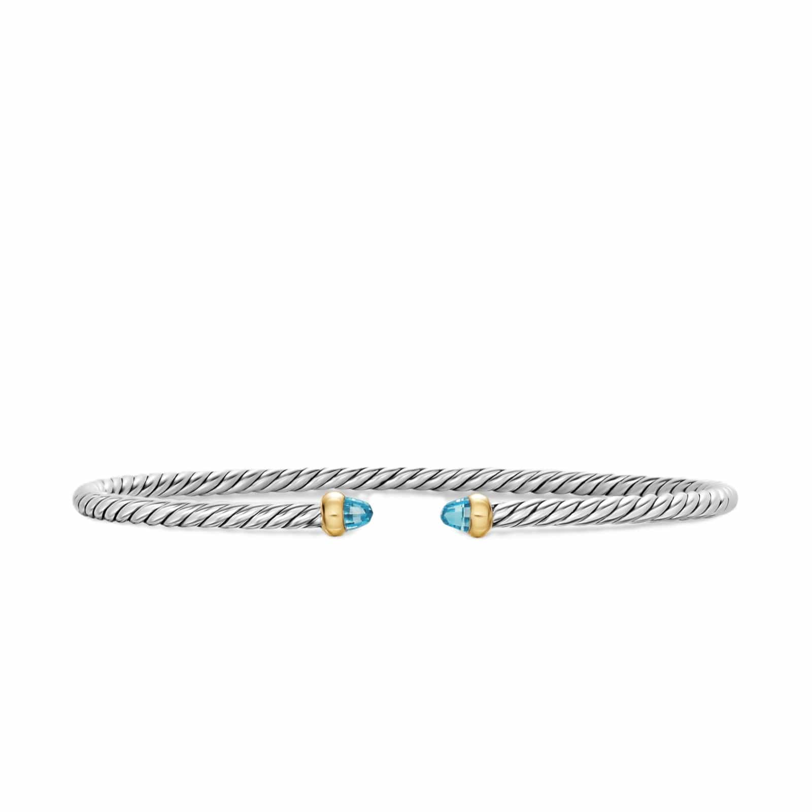 Micro Cable Flex® Bracelet Sterling Silver with 14K Yellow Gold and Blue Topaz, 2.6mm - Image 2