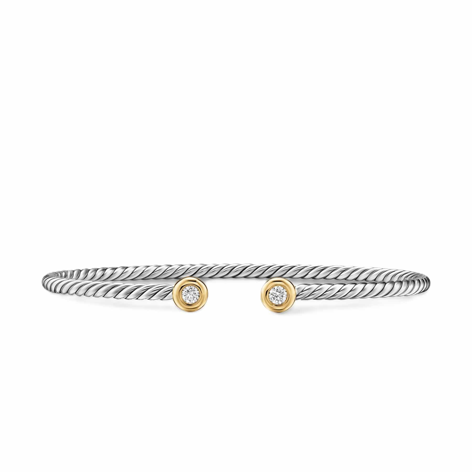Micro Cable Flex® Round Bracelet Sterling Silver with 14K Yellow Gold and Diamonds, 2.6mm