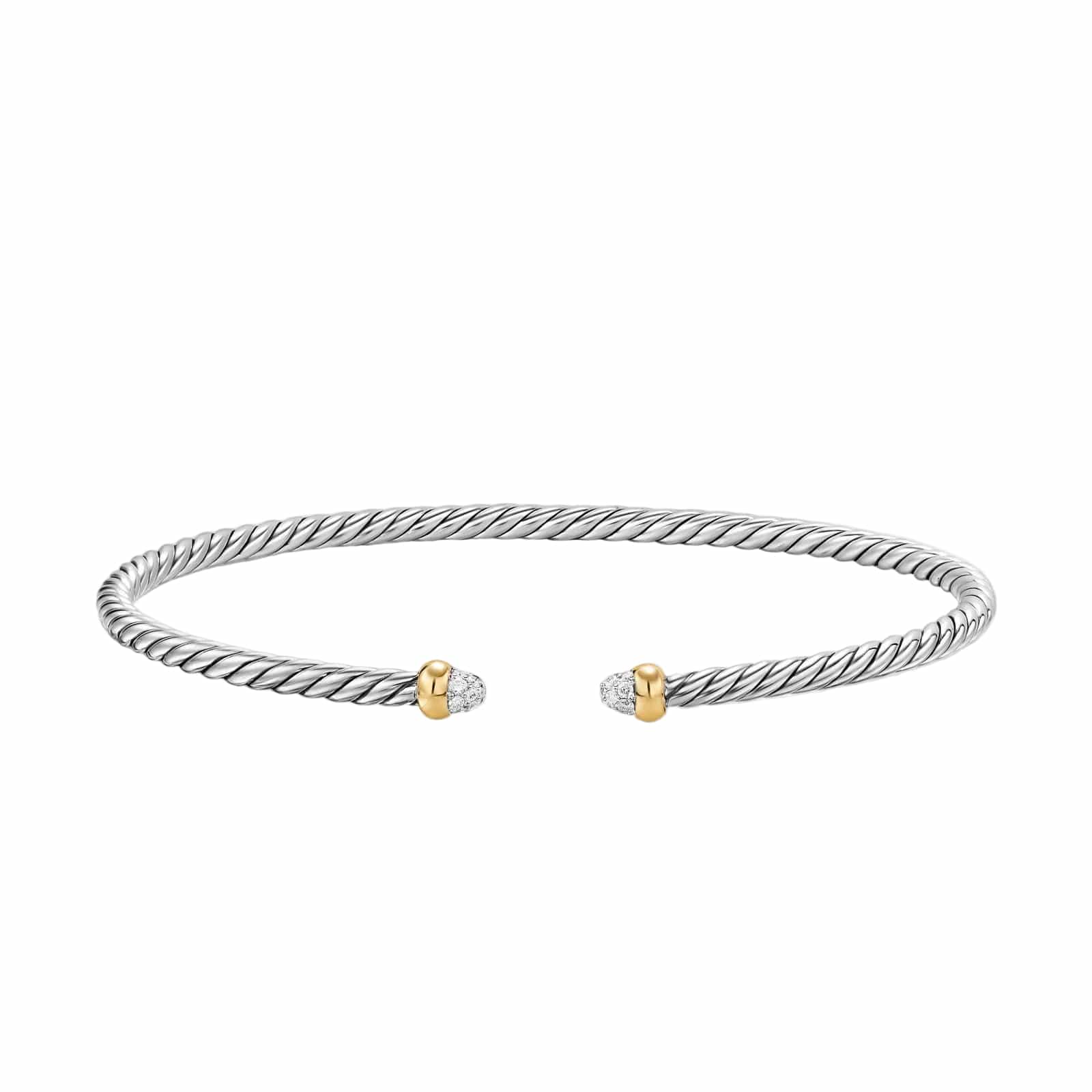 Micro Cablespira® Flex Bracelet 18K Yellow Gold with Pavé Diamond Domes, 2.6mm