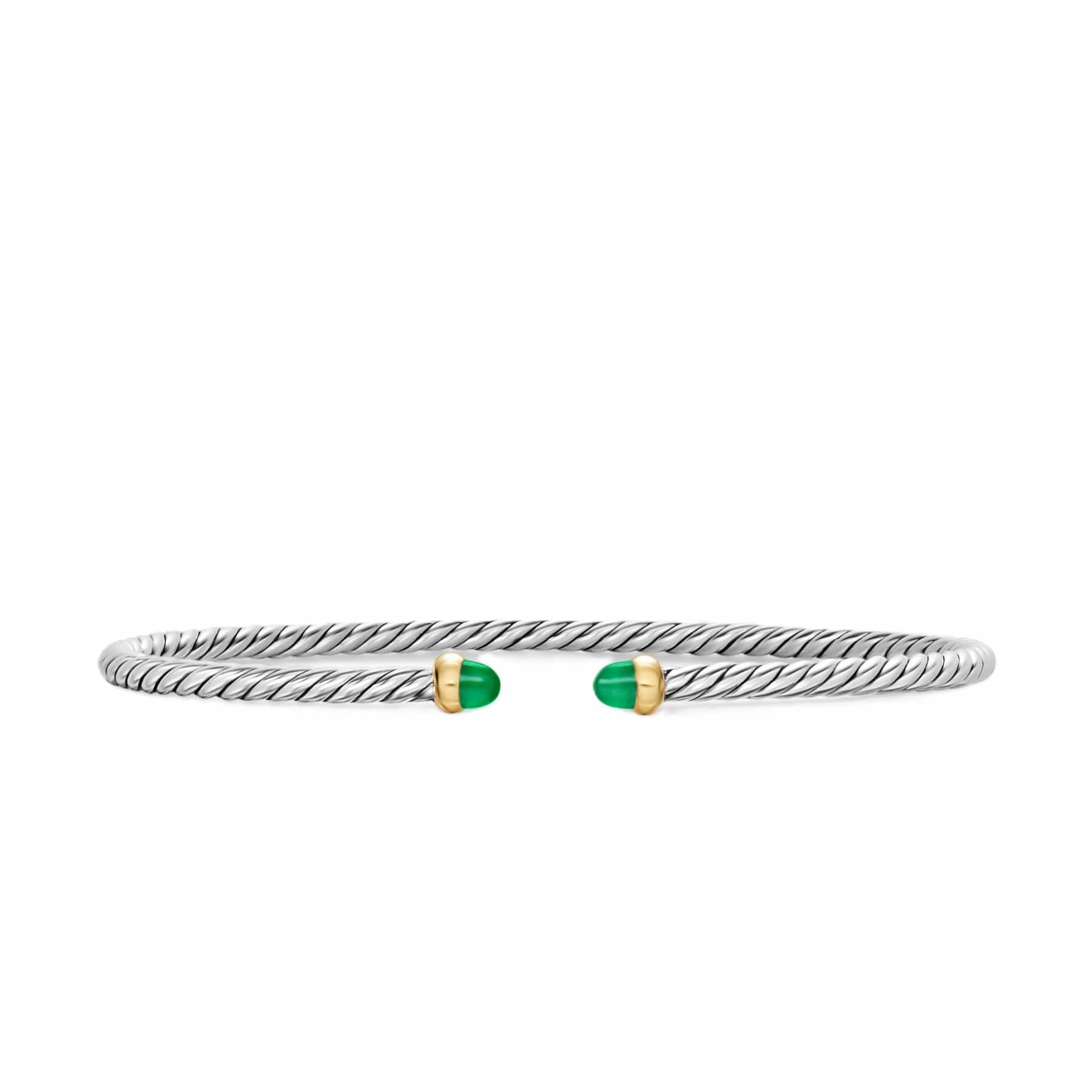 Micro Cable Flex® Bracelet Sterling Silver with 14K Yellow Gold and Emeralds, 2.6mm