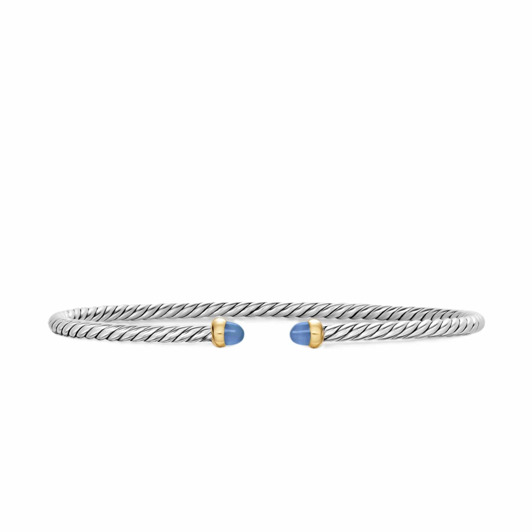 Micro Cable Flex® Bracelet Sterling Silver with 14K Yellow Gold and Blue Sapphires, 2.6mm