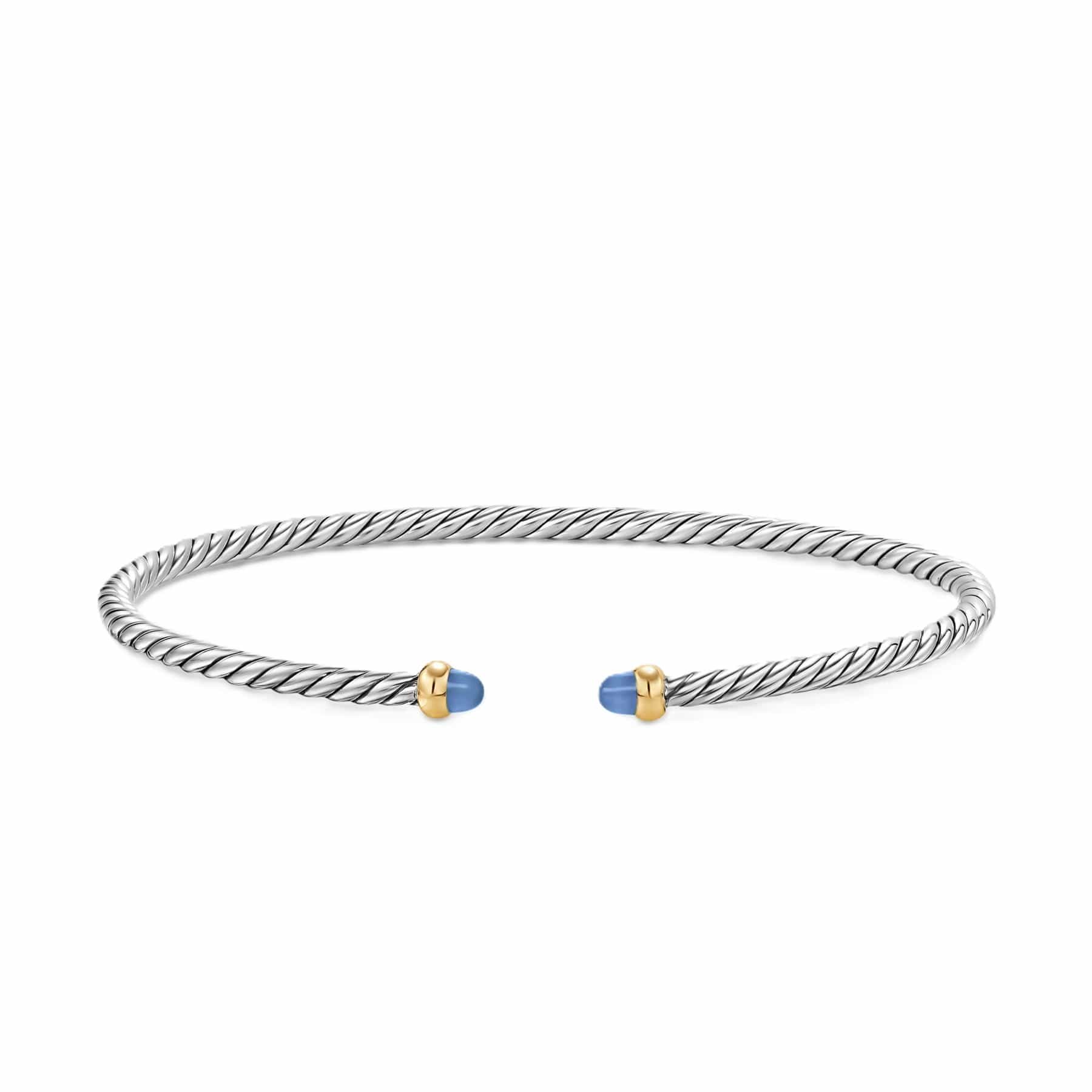 Micro Cable Flex® Bracelet Sterling Silver with 14K Yellow Gold and Blue Sapphires, 2.6mm - Image 3