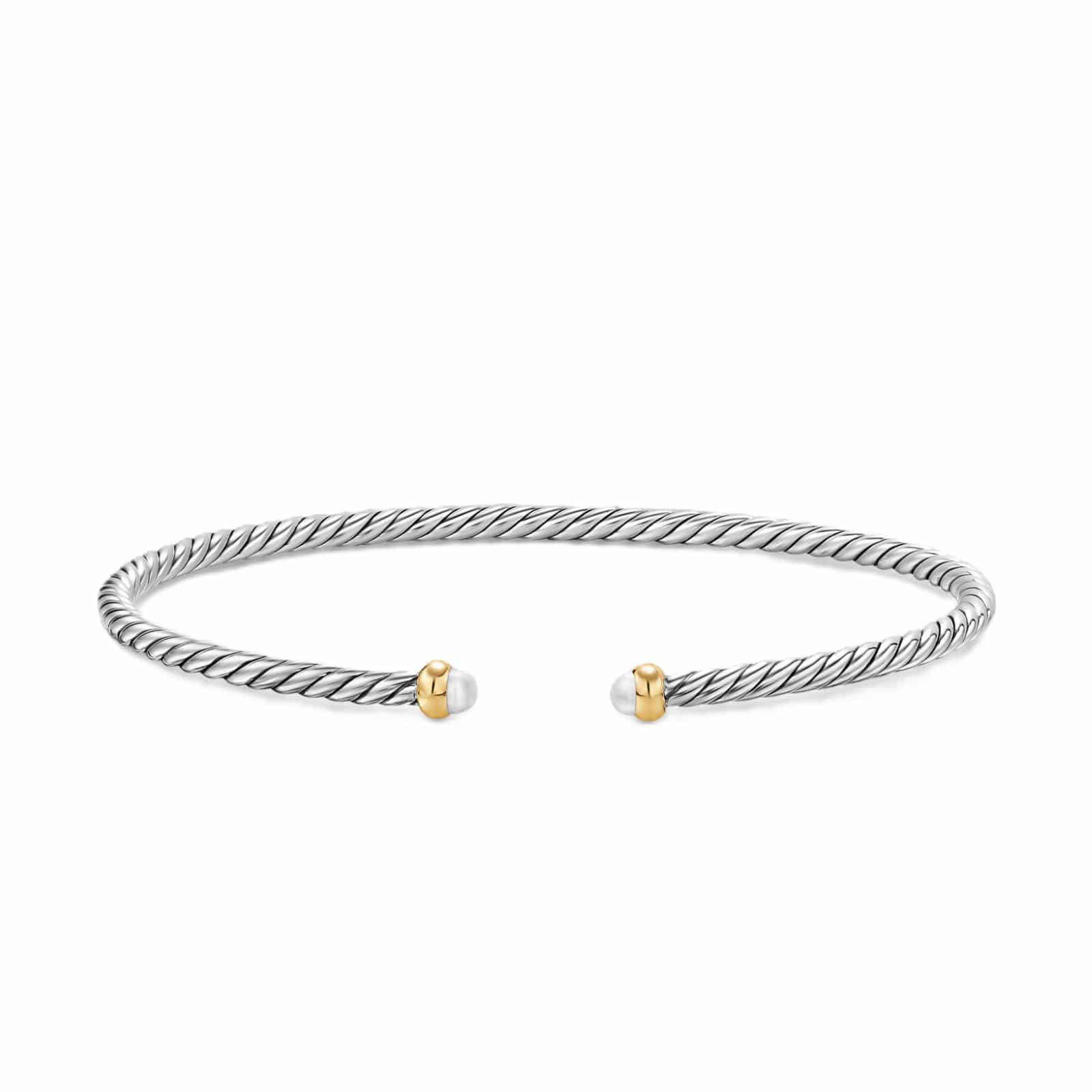 Micro Cable Flex® Bracelet Sterling Silver with 14K Yellow Gold and Pearls, 2.6mm