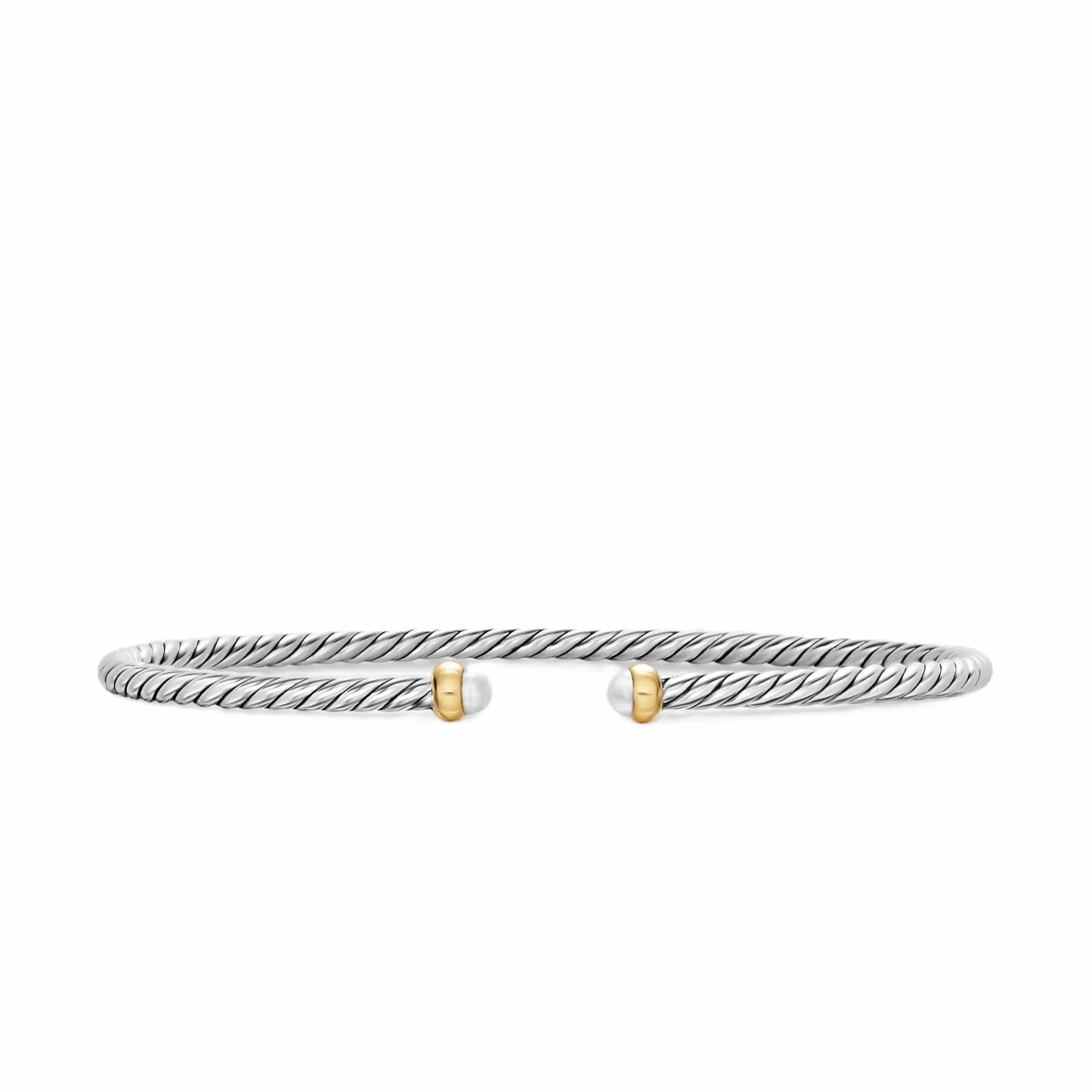 Micro Cable Flex® Bracelet Sterling Silver with 14K Yellow Gold and Pearls, 2.6mm
