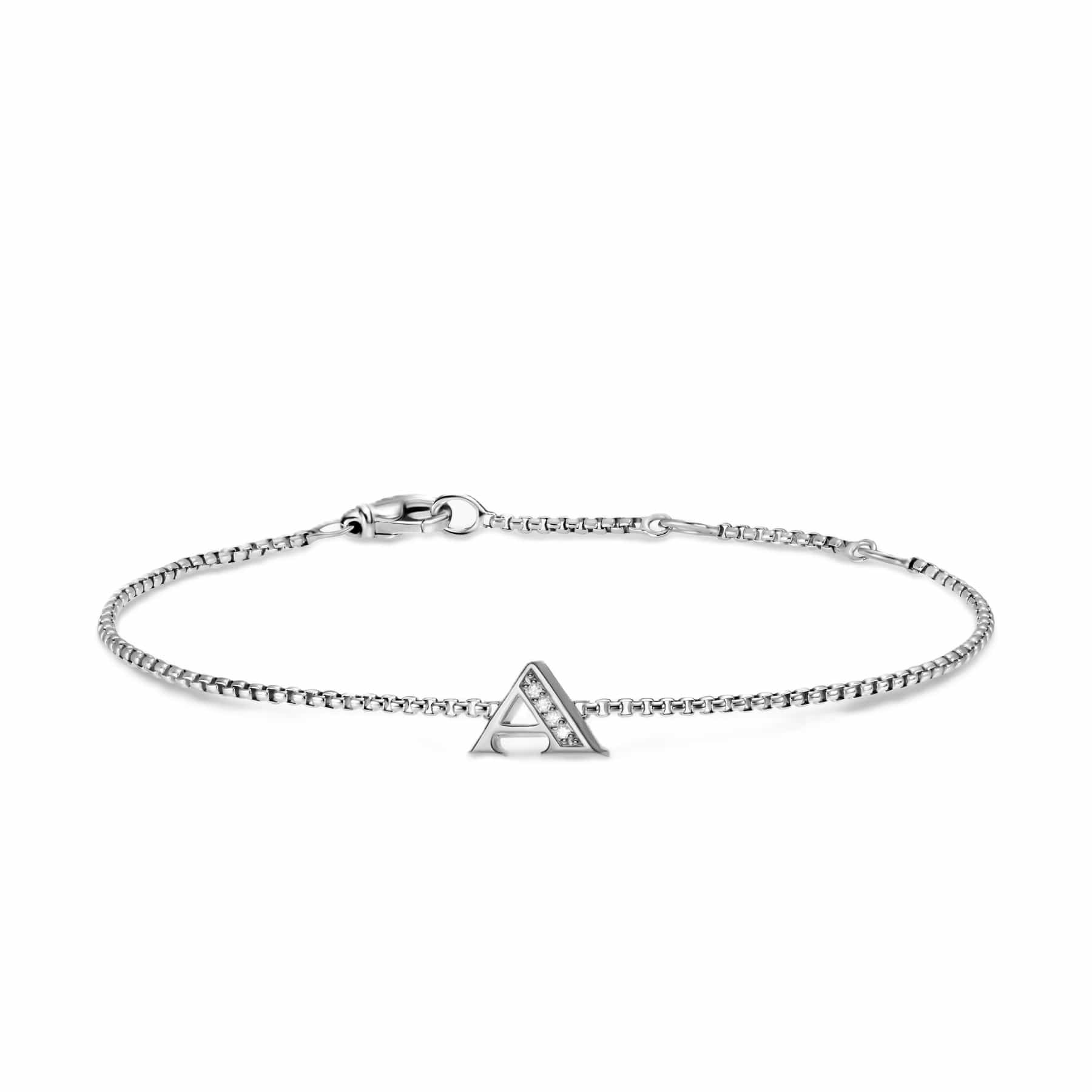 Petite Initial Chain Bracelet Sterling Silver with Diamond A