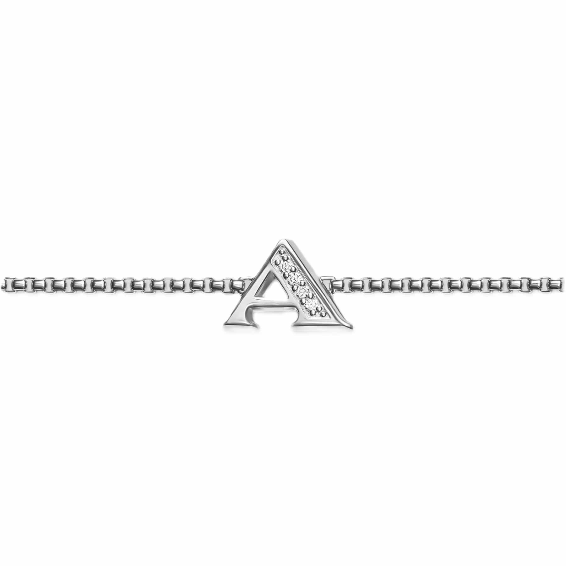Petite Initial Chain Bracelet Sterling Silver with Diamond A - Image 3