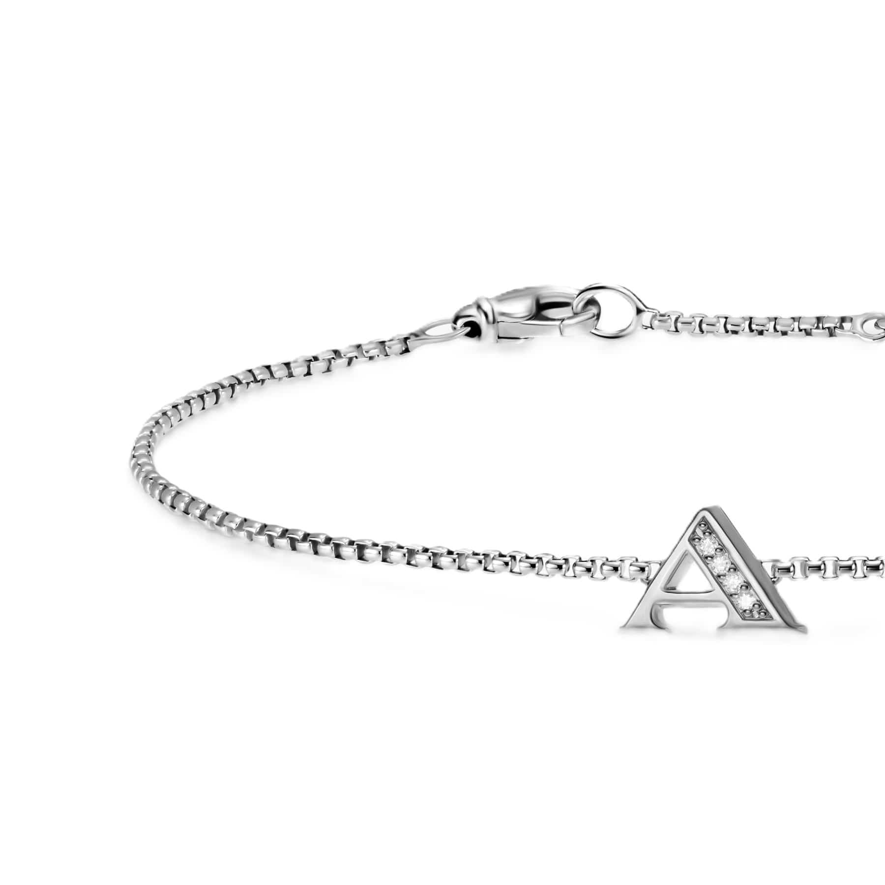 Petite Initial Chain Bracelet Sterling Silver with Diamond A - Image 4