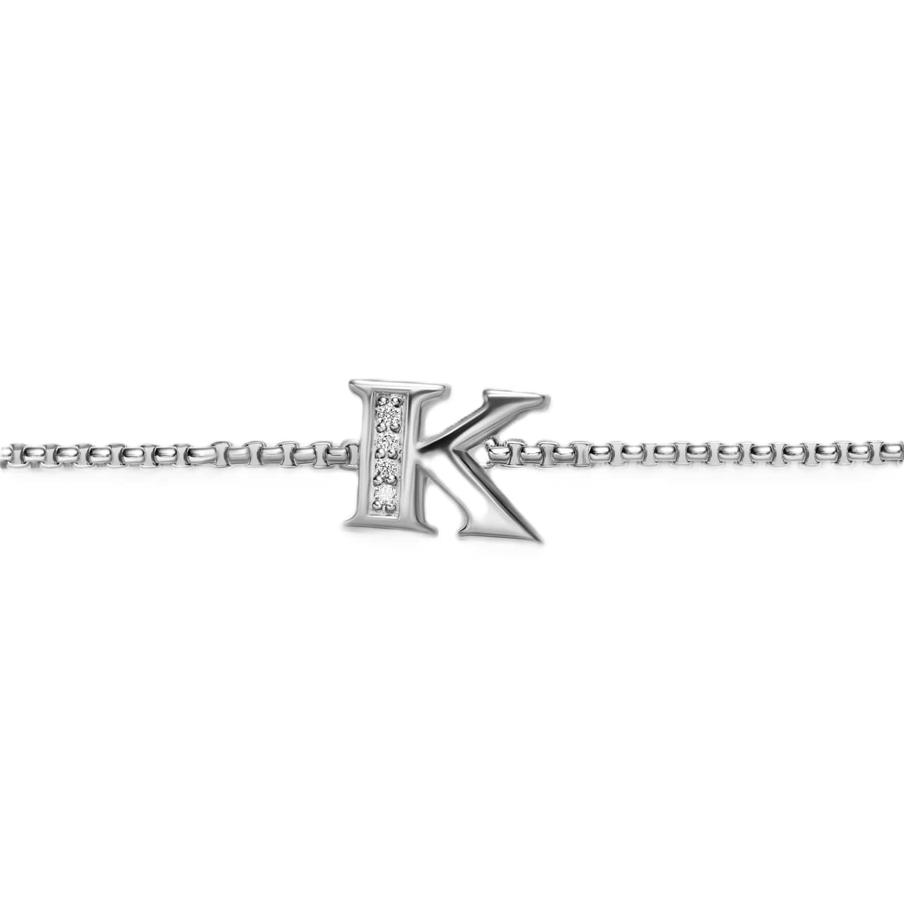 Petite Initial Chain Bracelet Sterling Silver with Diamond K - Image 3