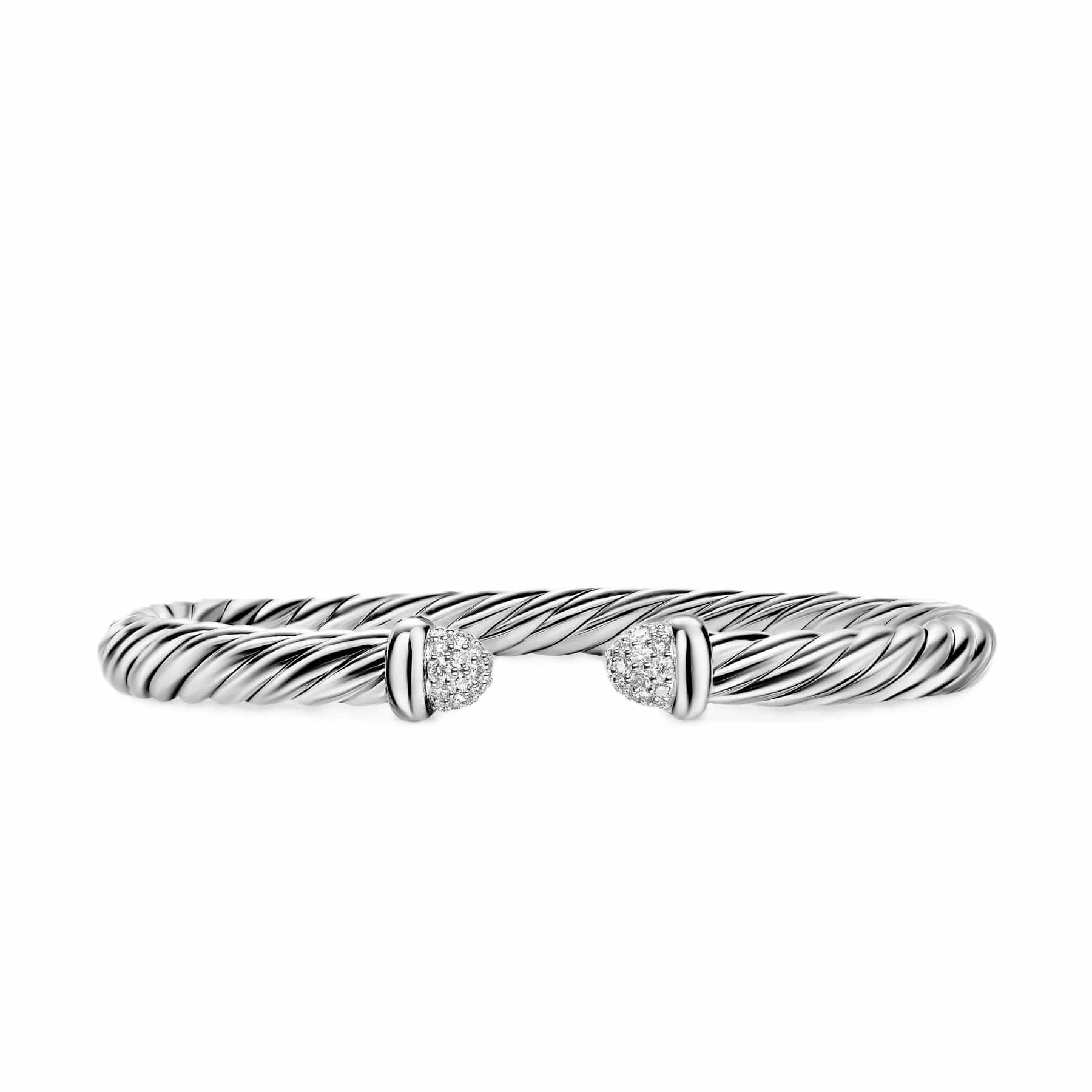 Cable Flex® Bracelet Sterling Silver with Pavé Diamond Domes, 6mm