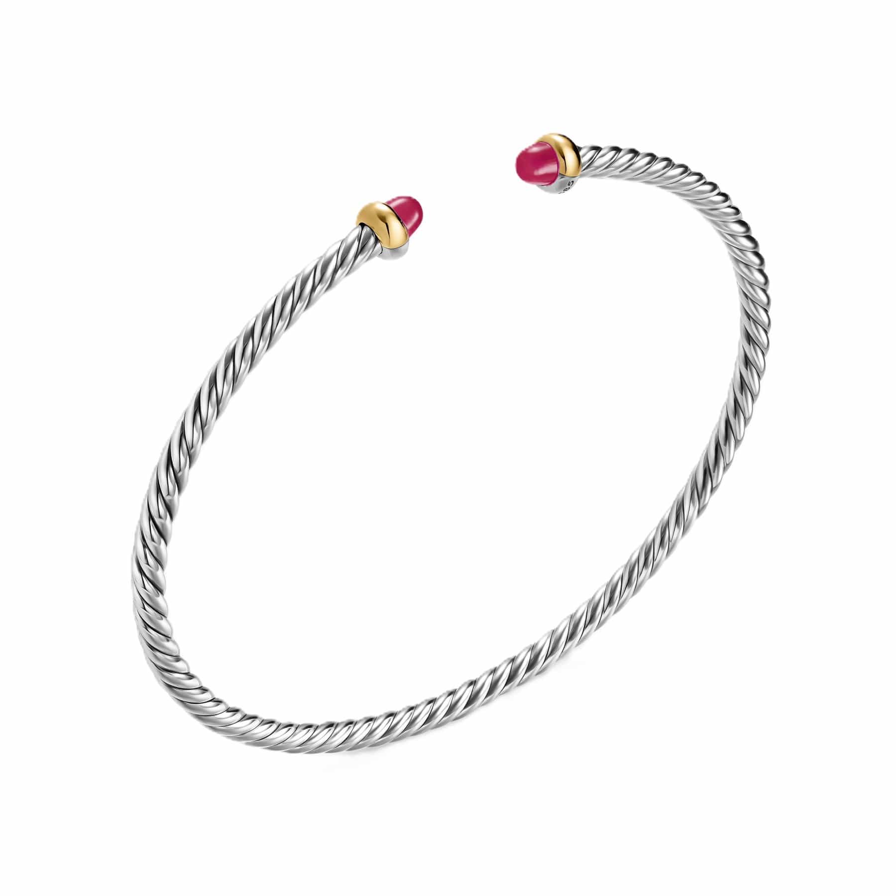 Micro Cable Flex® Bracelet Sterling Silver with 14K Yellow Gold and Rubies, 2.6mm - Image 2